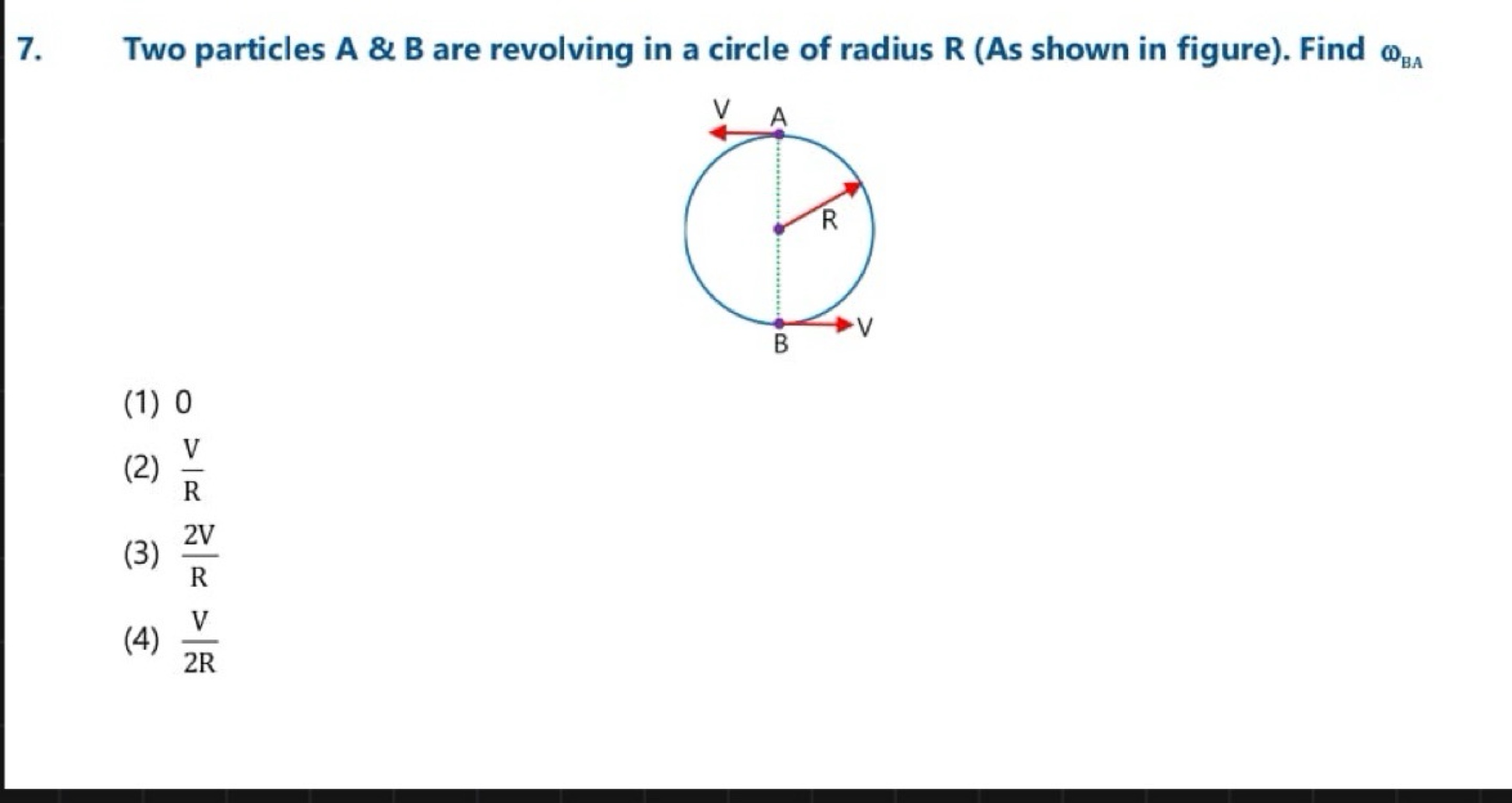 7. Two particles A \& B are revolving in a circle of radius R (As show