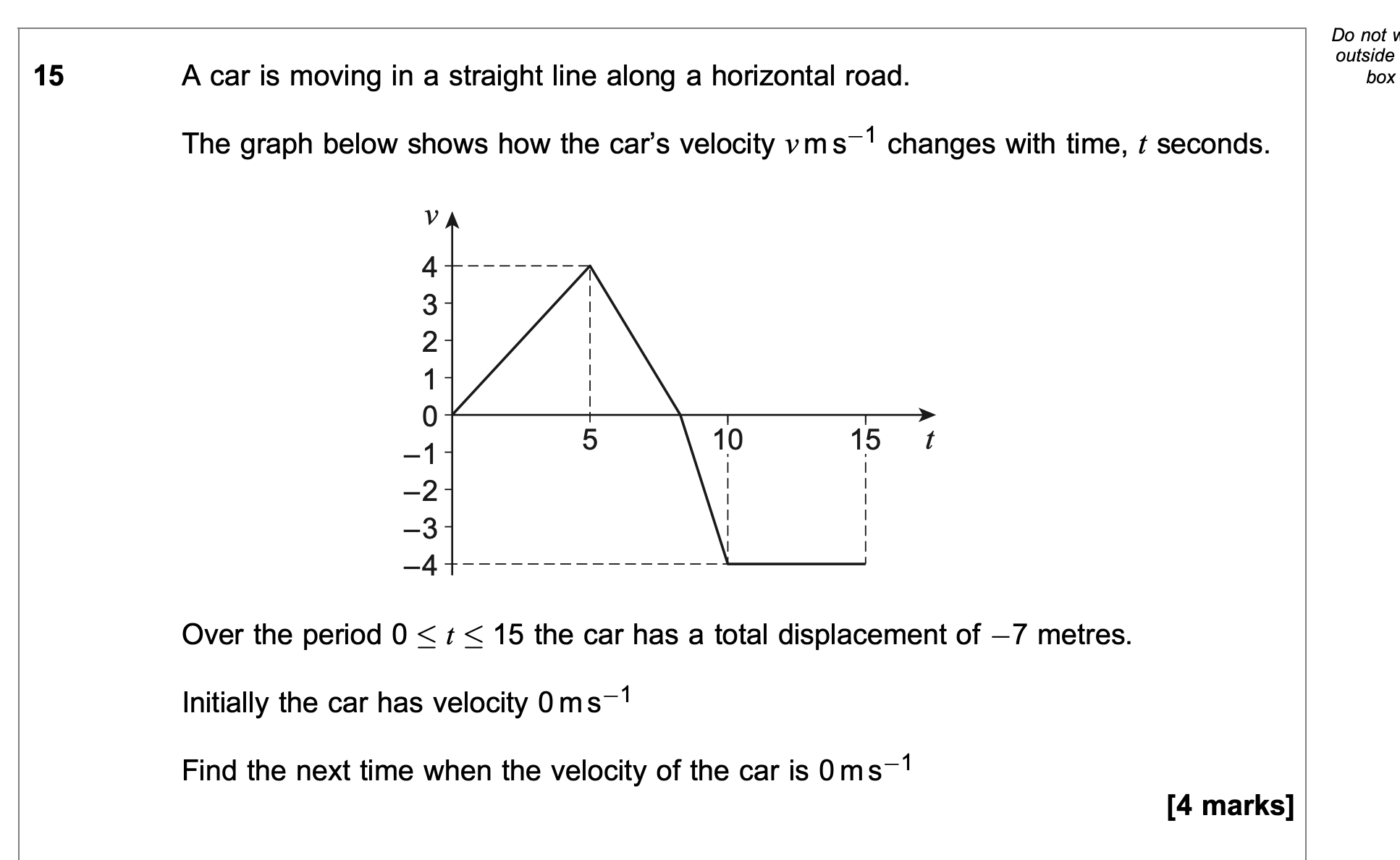 15 A car is moving in a straight line along a horizontal road.
The gra