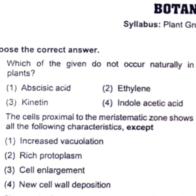 BOTAK Syllabus: Plant Gr pose the correct answer. Which of the given d