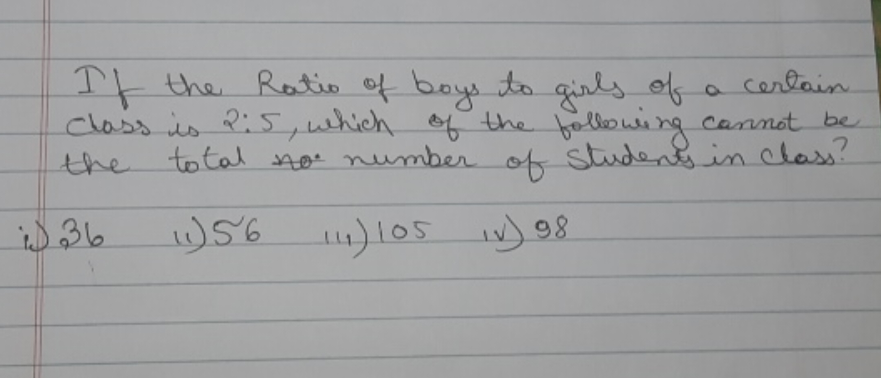 If the Ratio of boys to girls of a certain class is 2:5, which of the 