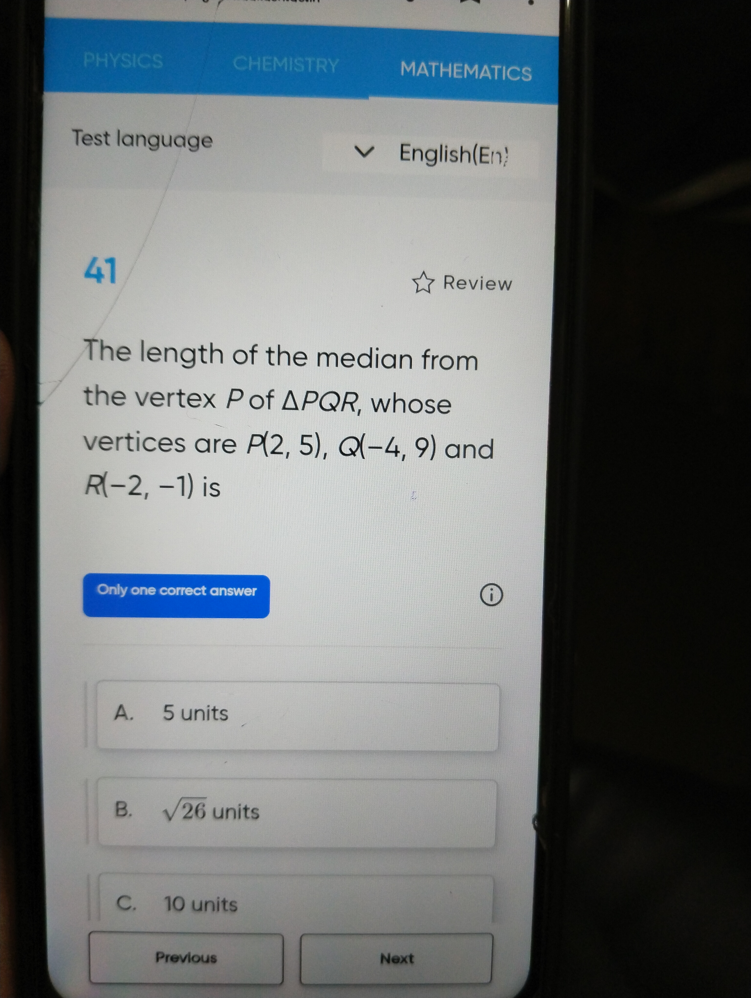 MATHEMATICS
Test language
English(En):
41
Review
The length of the med