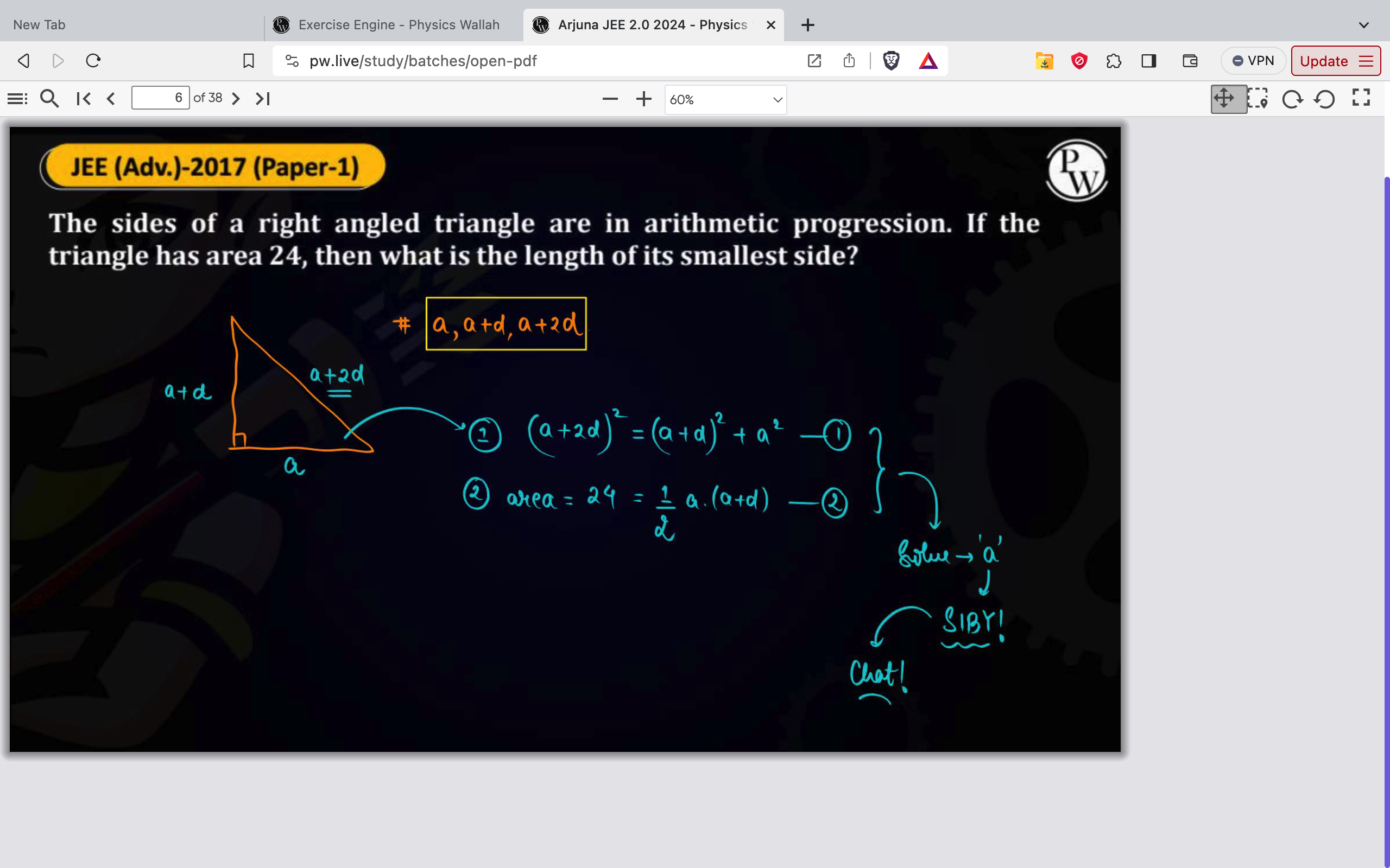 JEE (Adv.)-2017 (Paper-1)
P
The sides of a right angled triangle are i