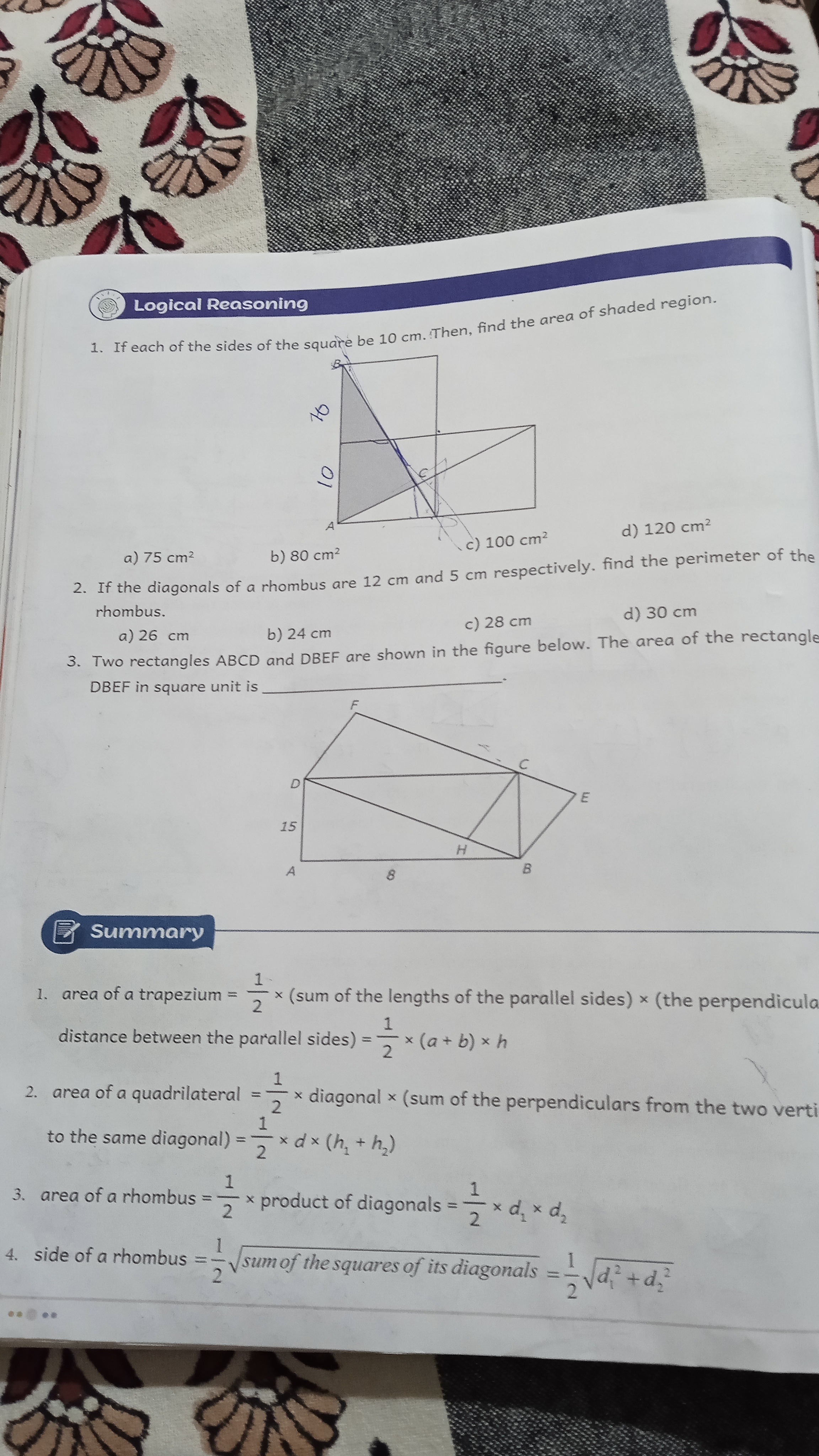 11
+7
Logical Reasoning
1. If each of the sides of the square be 10 cm