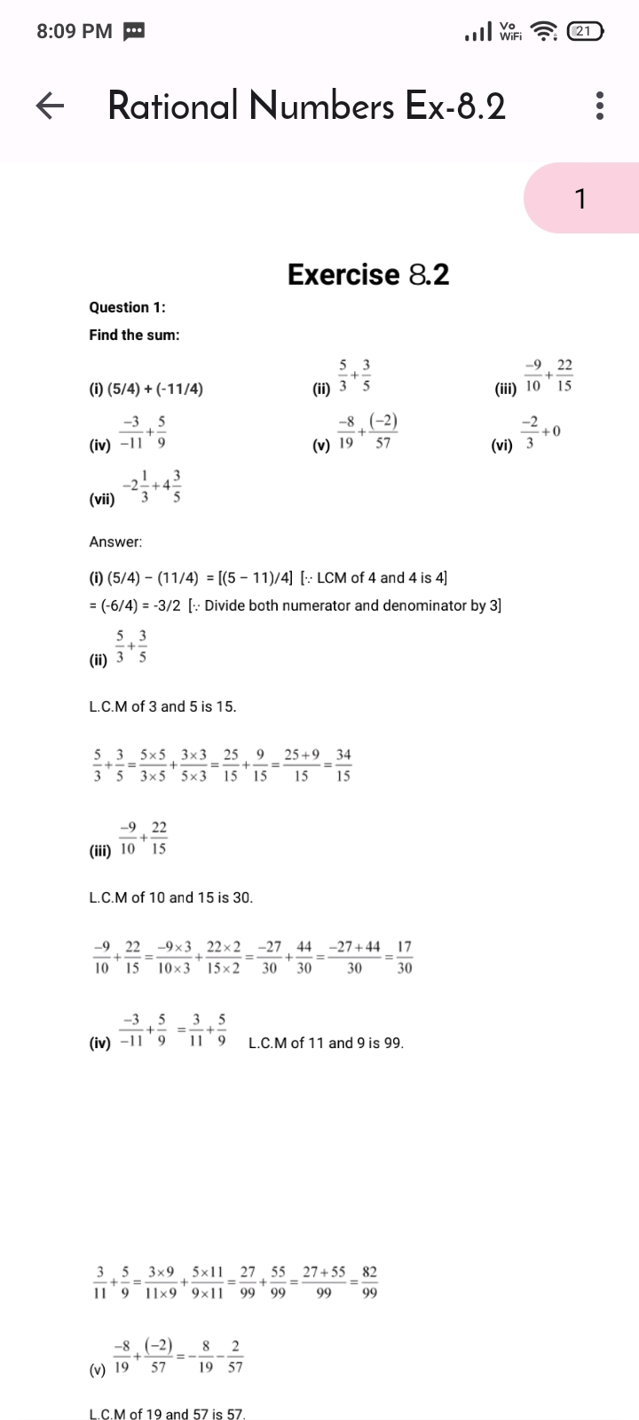 8:09 PM ← Rational Numbers Ex-8.2 1 Exercise 8.2 Question 1: Find the 