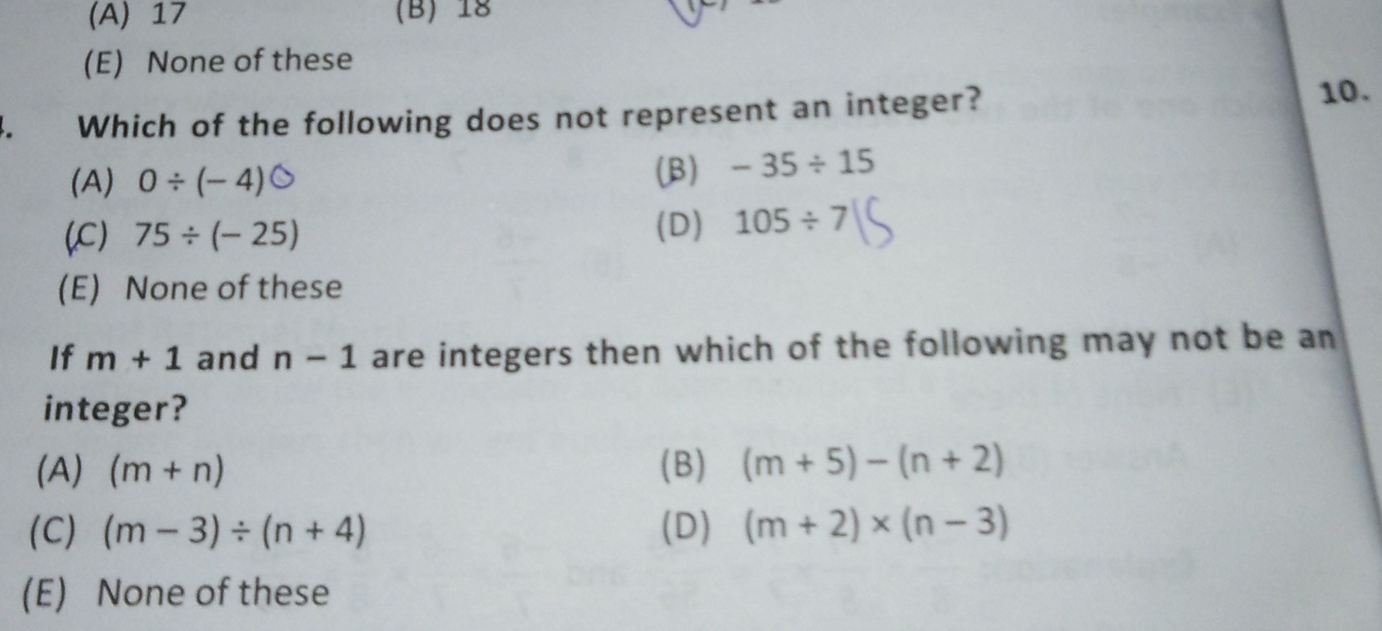 If m+1 and n−1 are integers then which of the following may not be an 