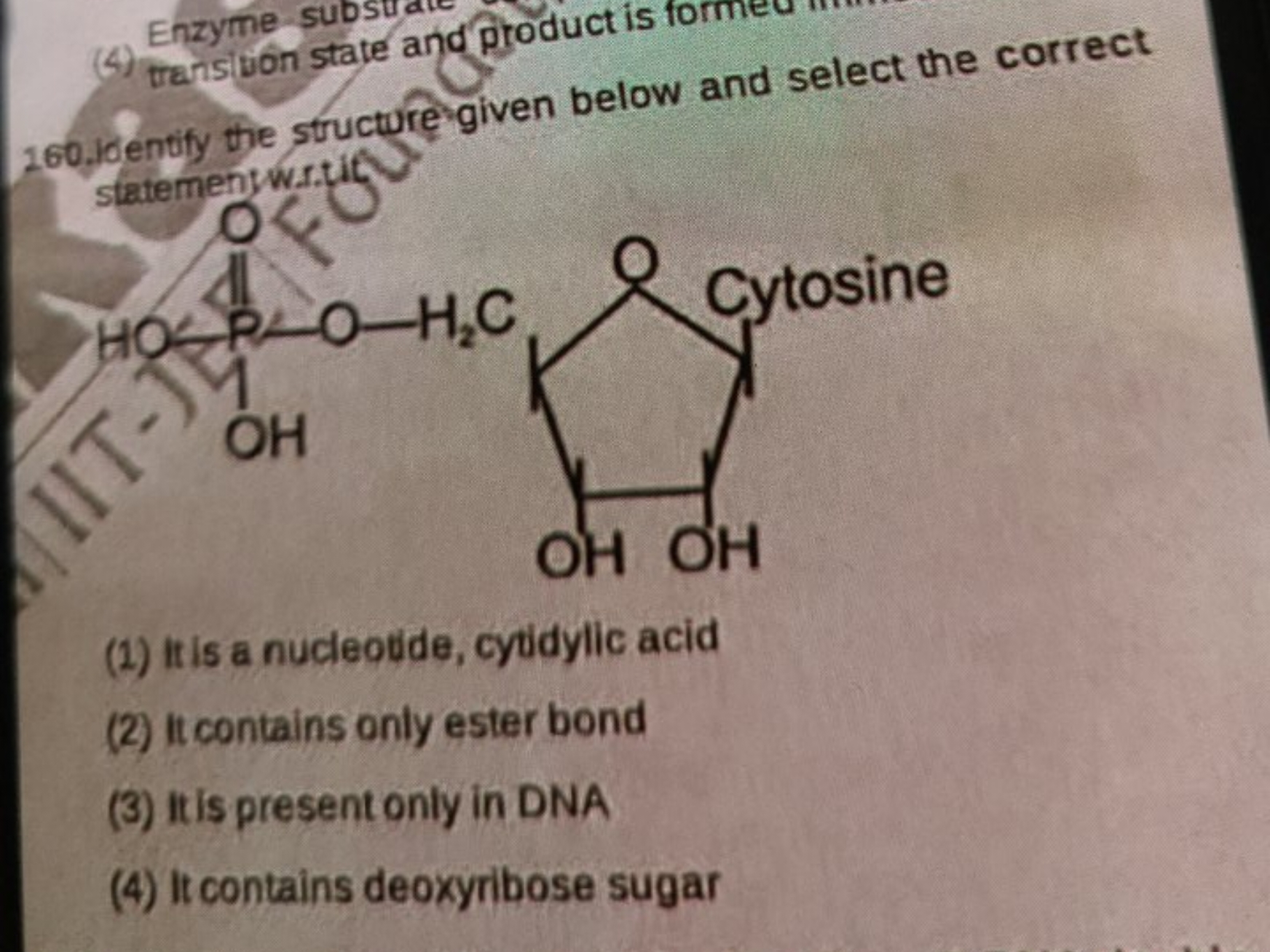 (4) Enzyme subs statement structure given below and select the correct