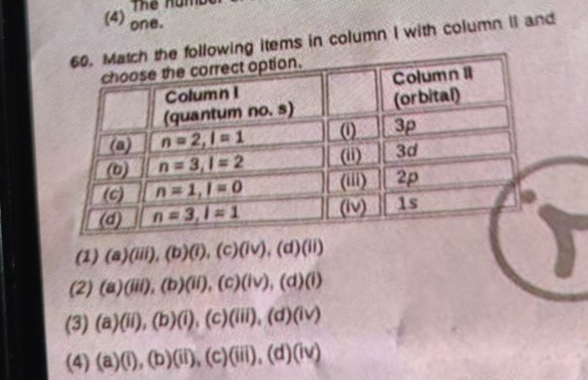 60. Match the following items in column I with column II and
\begin{ta