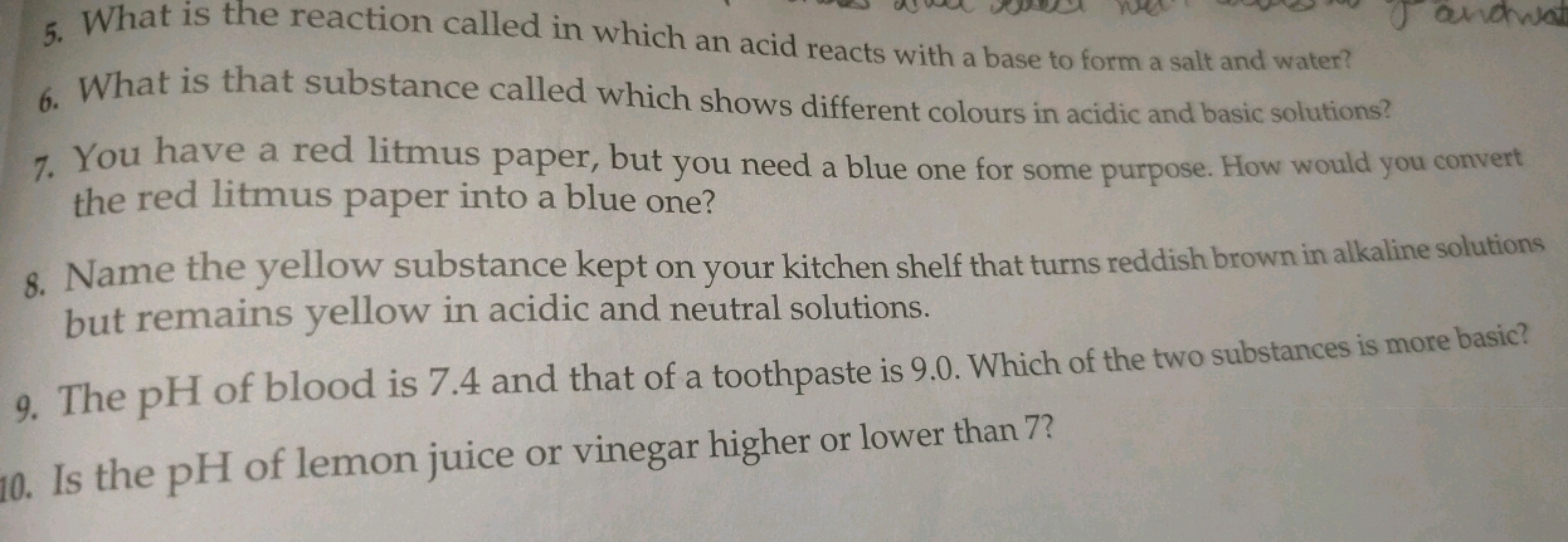 5. What is the reaction called in which an acid reacts with a base to 