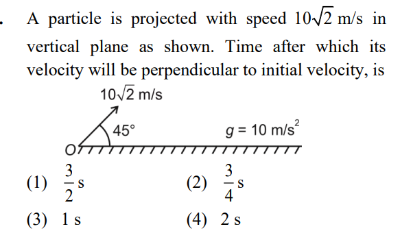 A particle is projected with speed 102​ m/s in vertical plane as shown