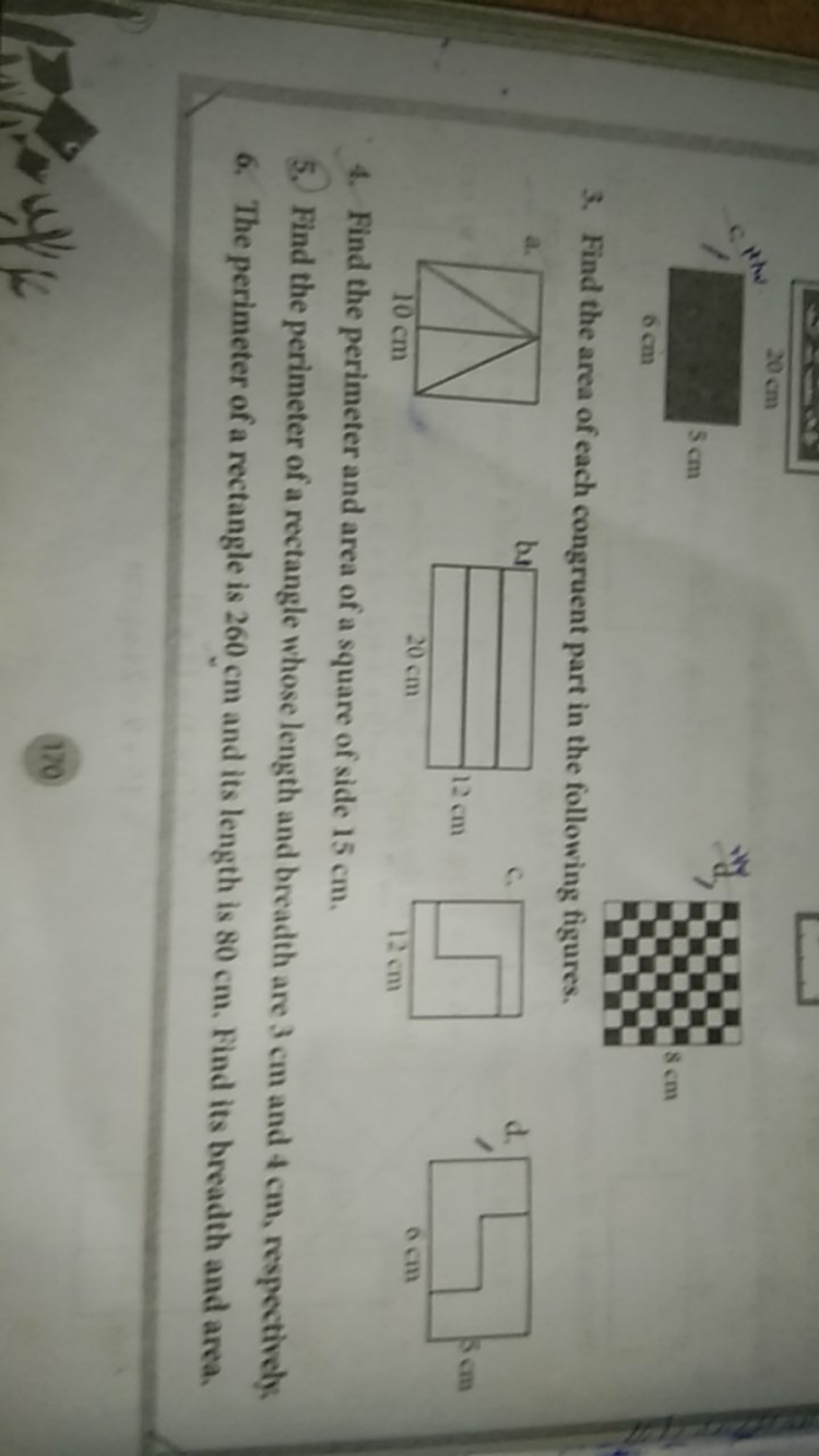 3. Find the area of each congruent part in the following figures.
a.
c