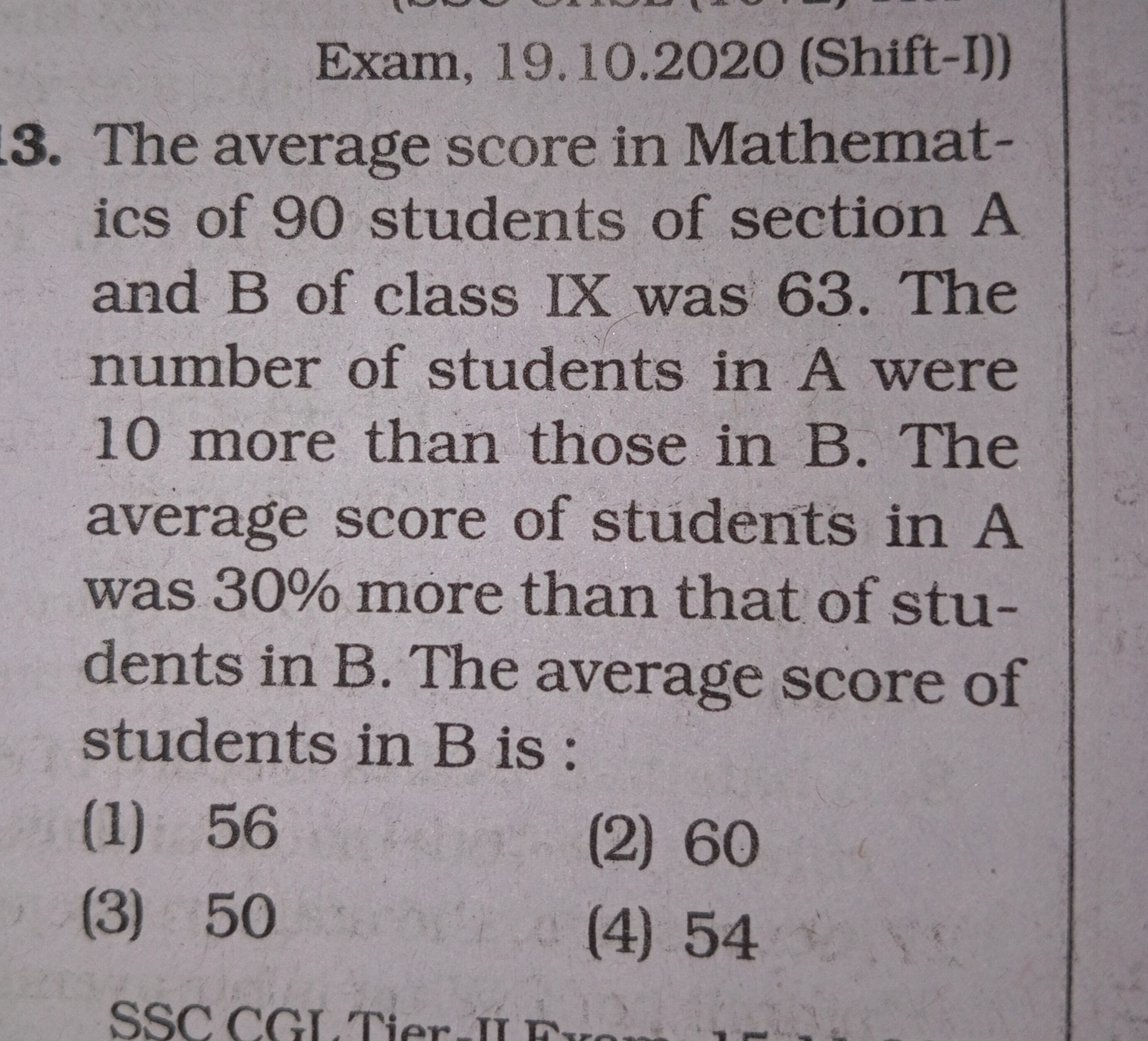 Exam, 19.10.2020 (Shift-I)) 3. The average score in Mathematics of 90 