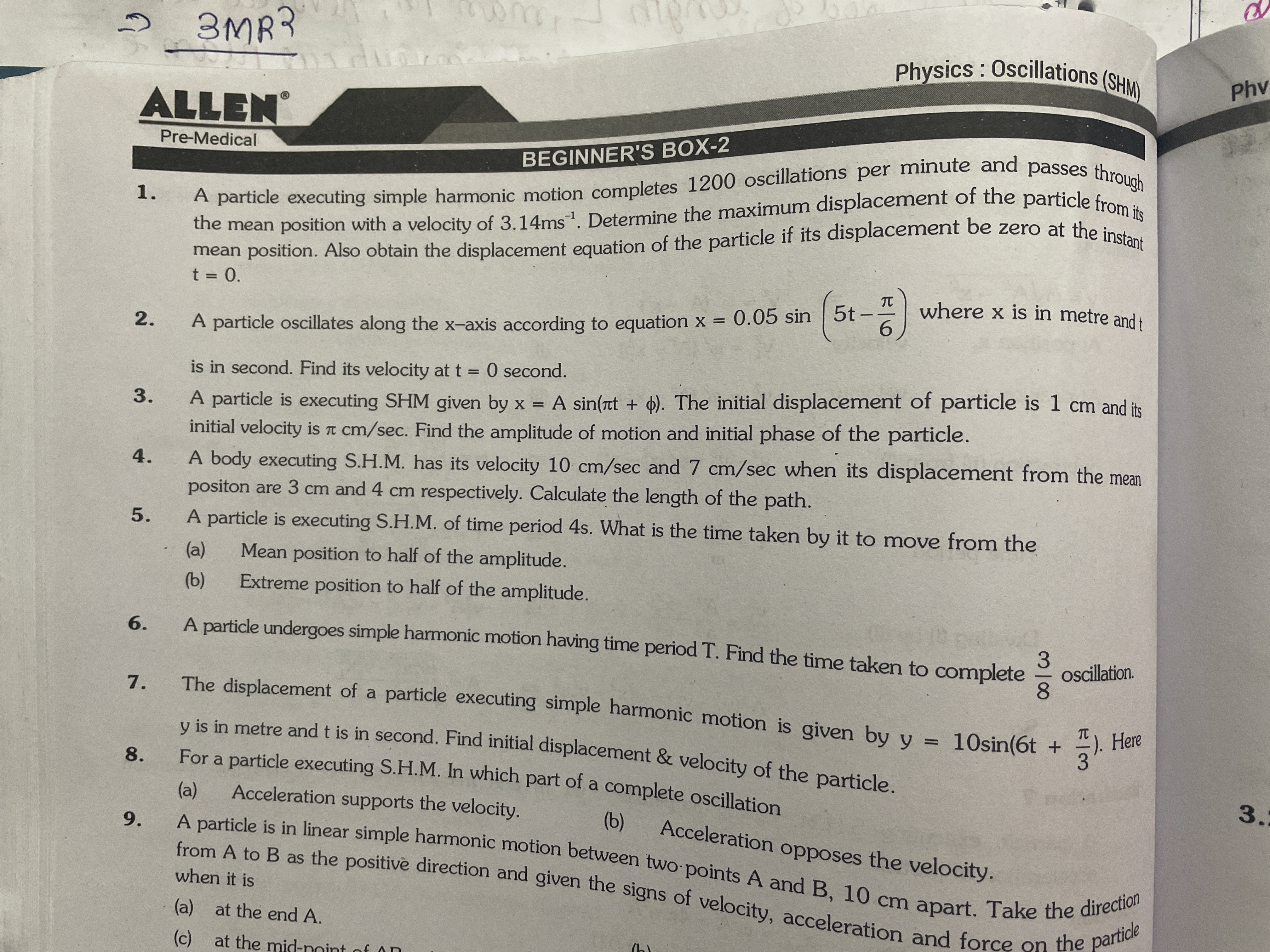 →3MR2 Physics: Oscillations(SHyn) ALLEํㅜ․ Pre-Medical BEGINNER'S BOX-2