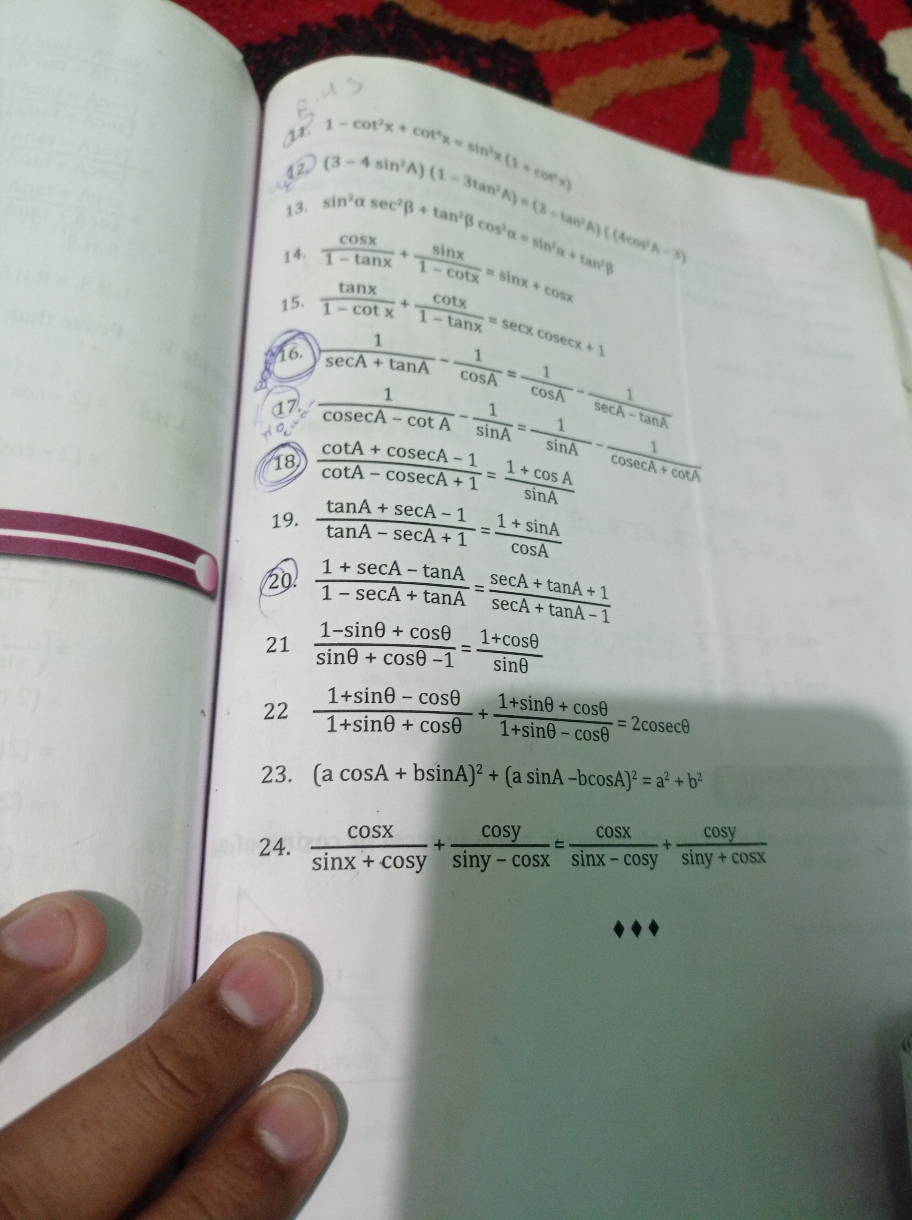 - cot³x + cot'x = sin'x (1 + cotx)
ar
42. (3-4 sin'A) (1-3tan A) = (3-