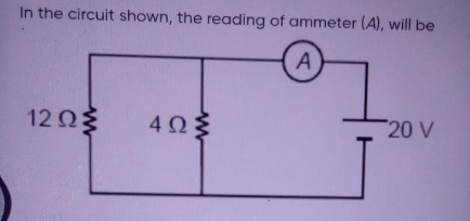 In the circuit shown, the reading of ammeter (A), will be
