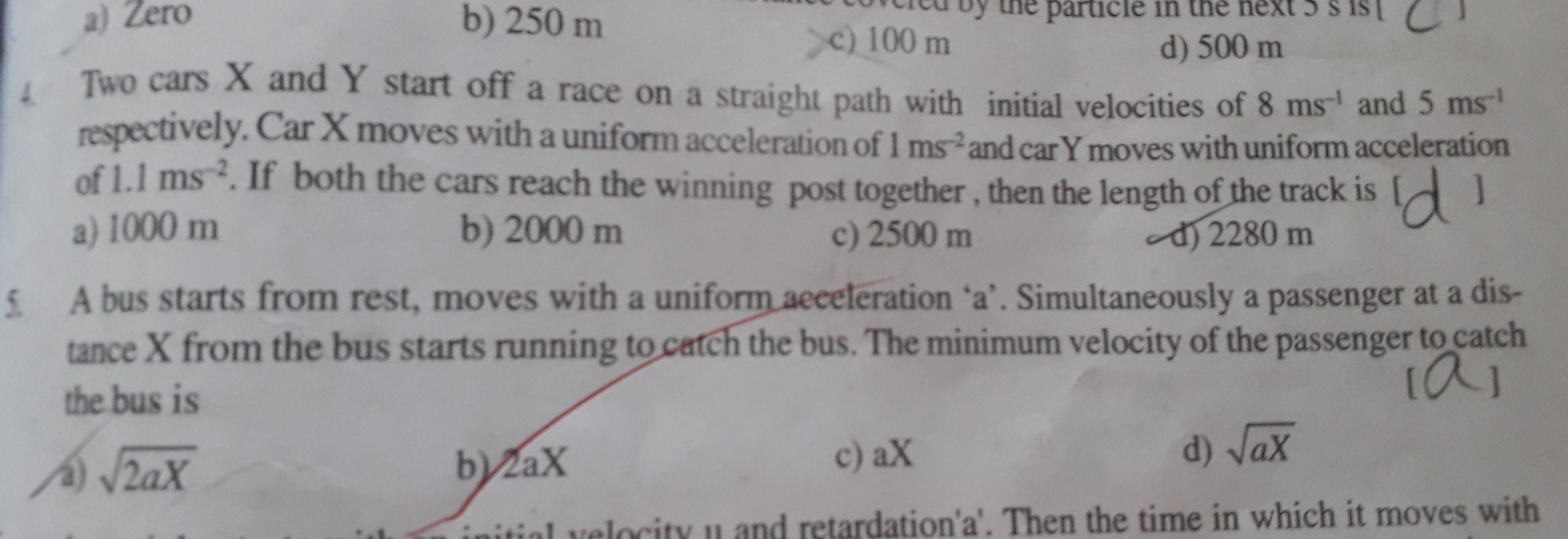 A bus starts from rest, moves with a uniform aeceteration ' a '. Simul