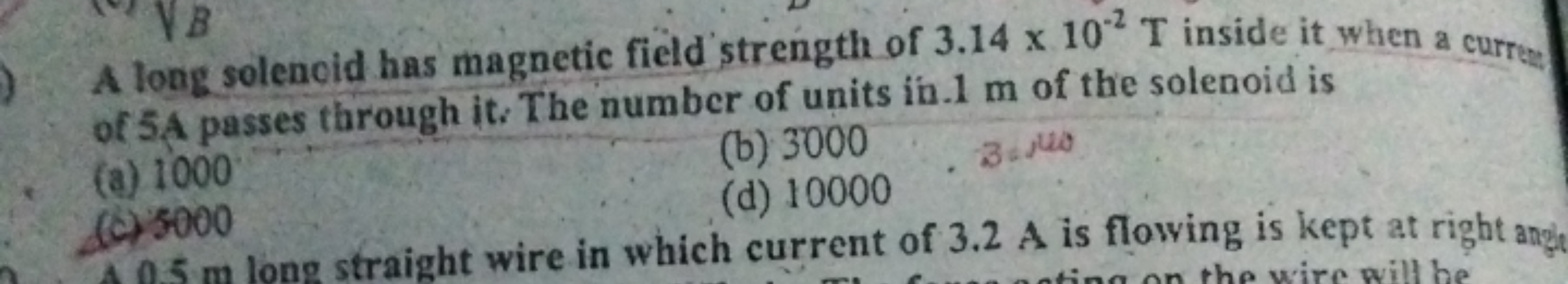 A long solencid has magnetic field strength of 3.14×10−2 T inside it w