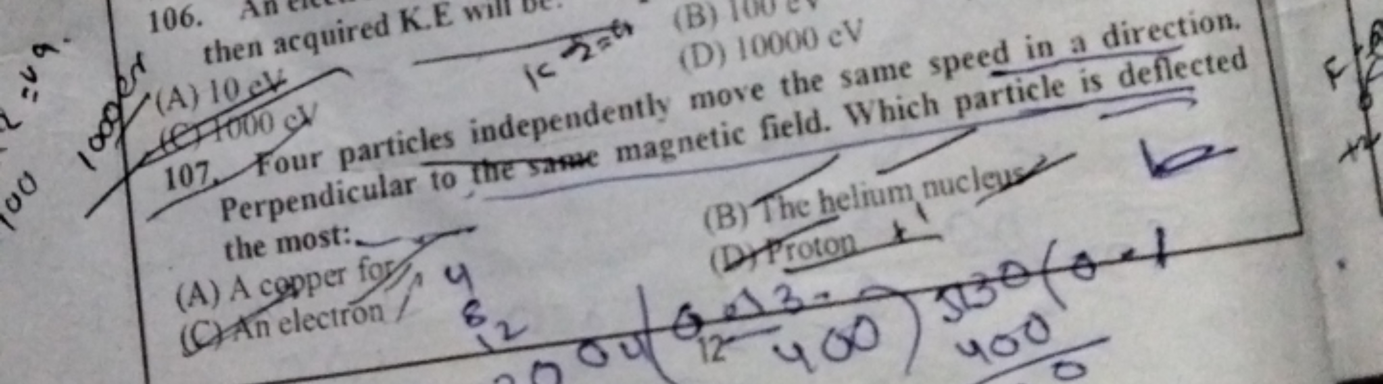 Perpendicular to the same magnetic field. Which particle is deflected 