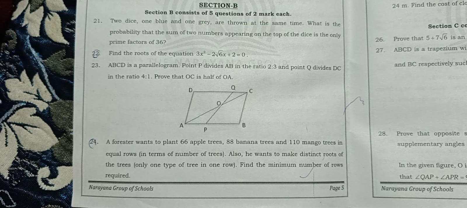 SECTION-B
Section B consists of 5 questions of 2 mark each.
21. Two di