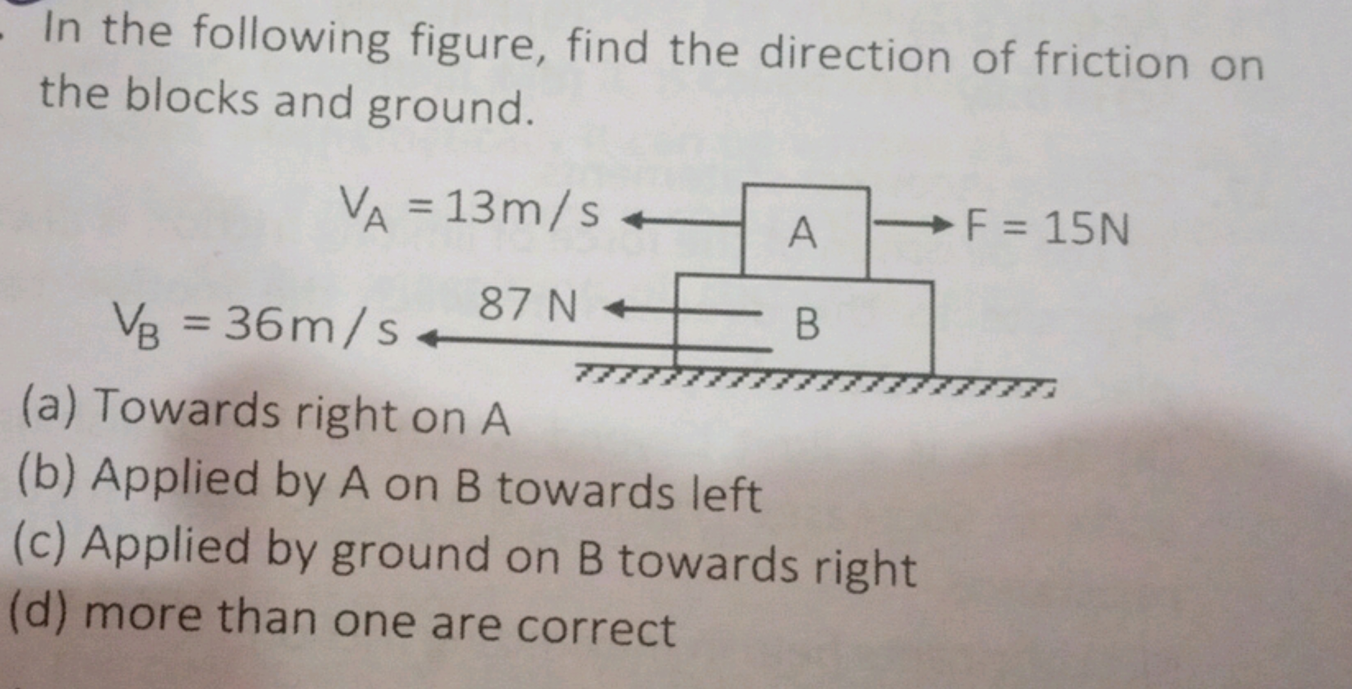 In the following figure, find the direction of friction on the blocks 