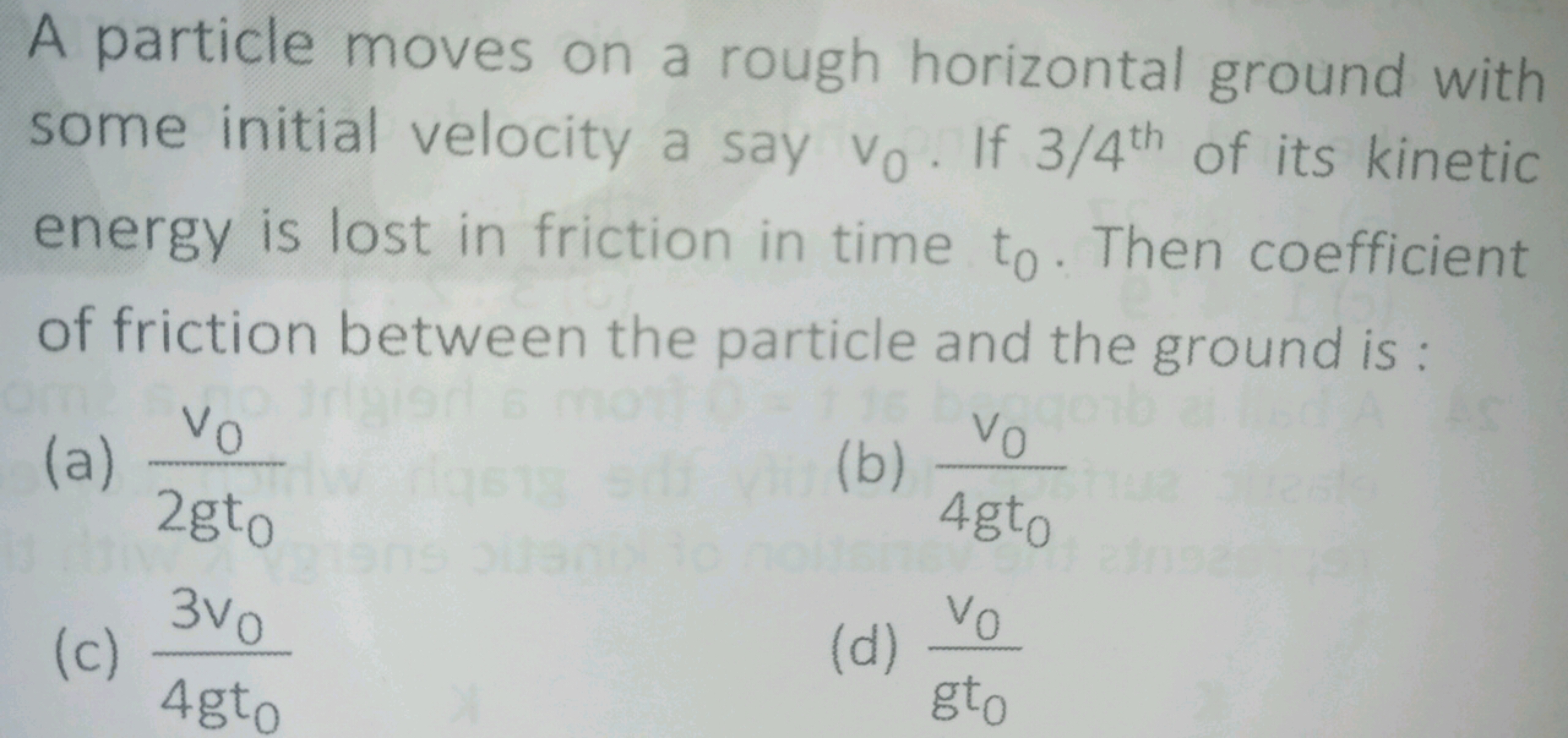 A particle moves on a rough horizontal ground with some initial veloci