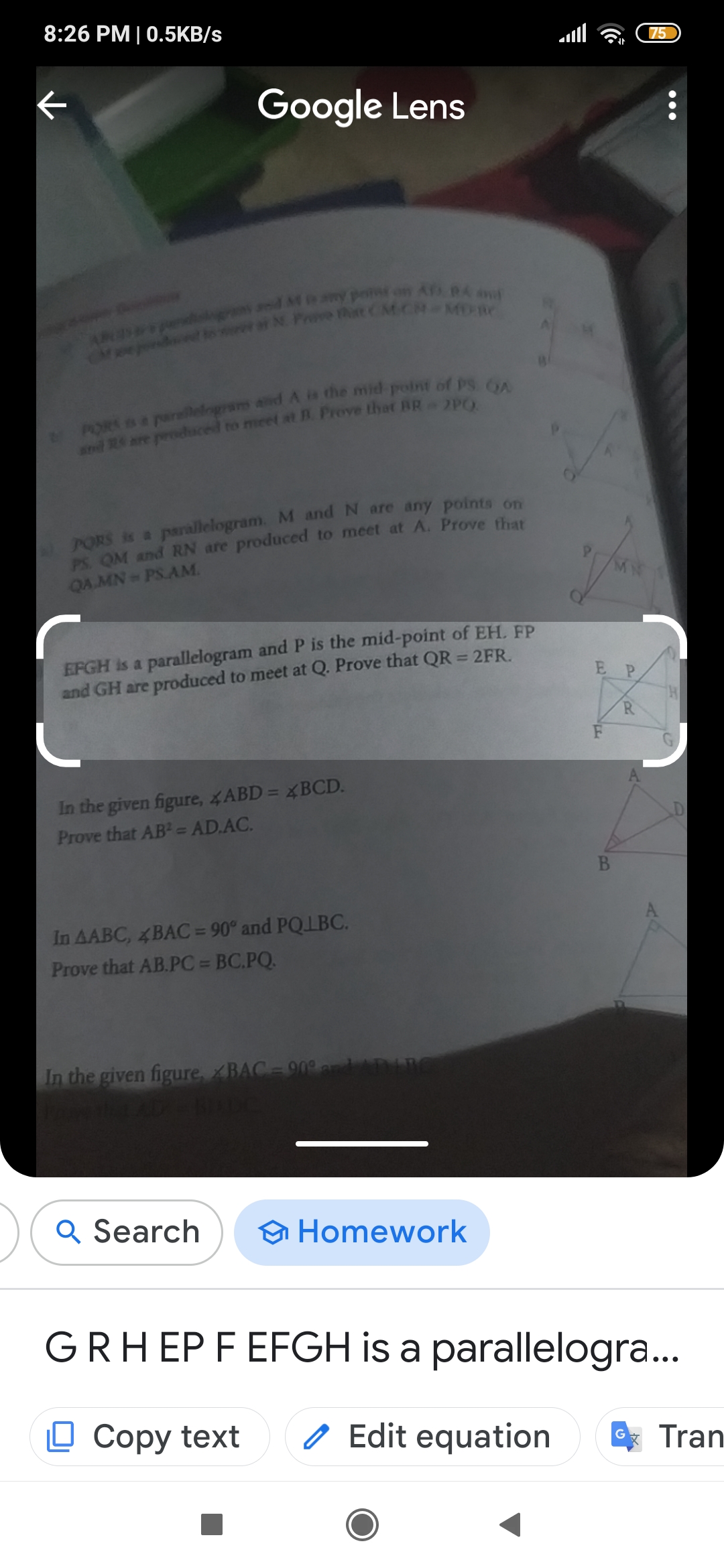 Google Lens

PORS is a perallelogram. M PS. QM and RN are produced to 