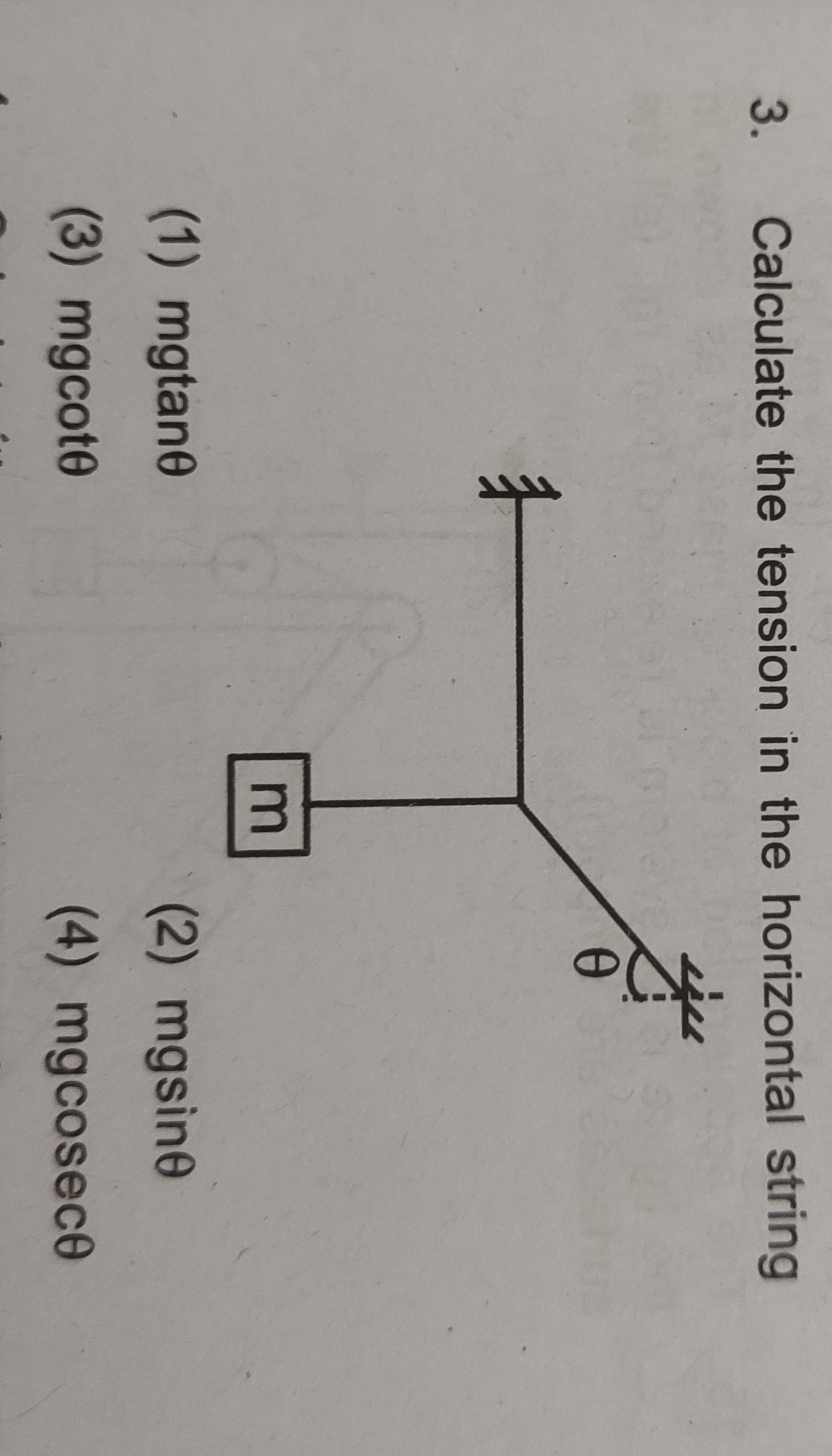 Calculate the tension in the horizontal string