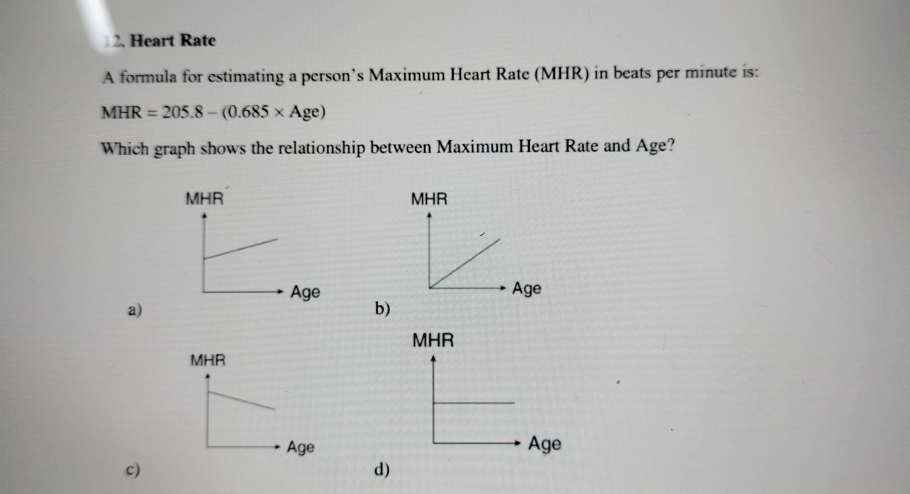 Heart Rate A formula for estimating a person's Maximum Heart Rate (MHR