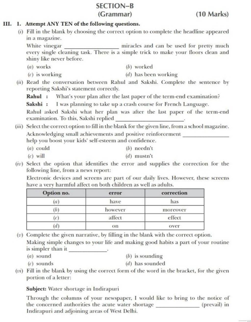  Select the option that identifies the error and supplies the correcti