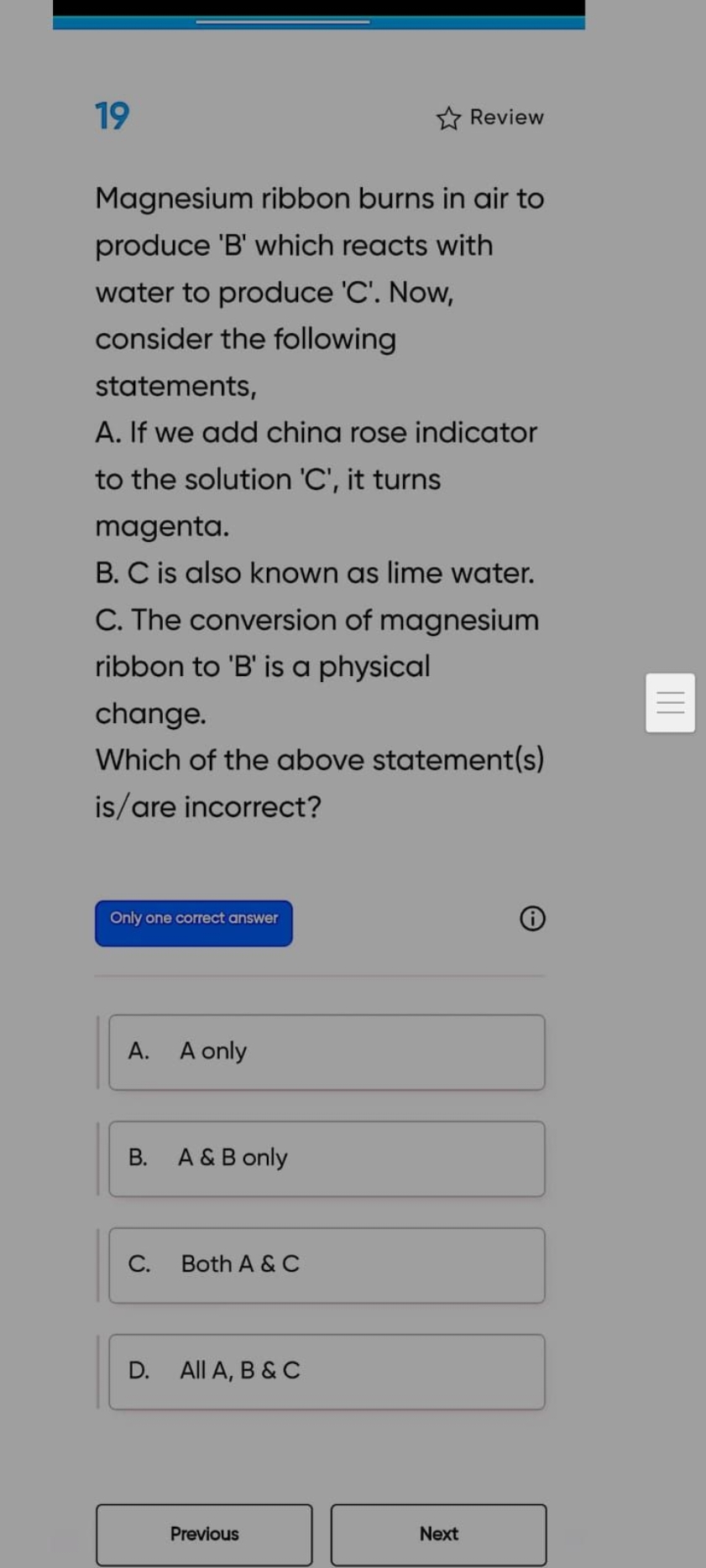 19
Review

Magnesium ribbon burns in air to produce 'B' which reacts w