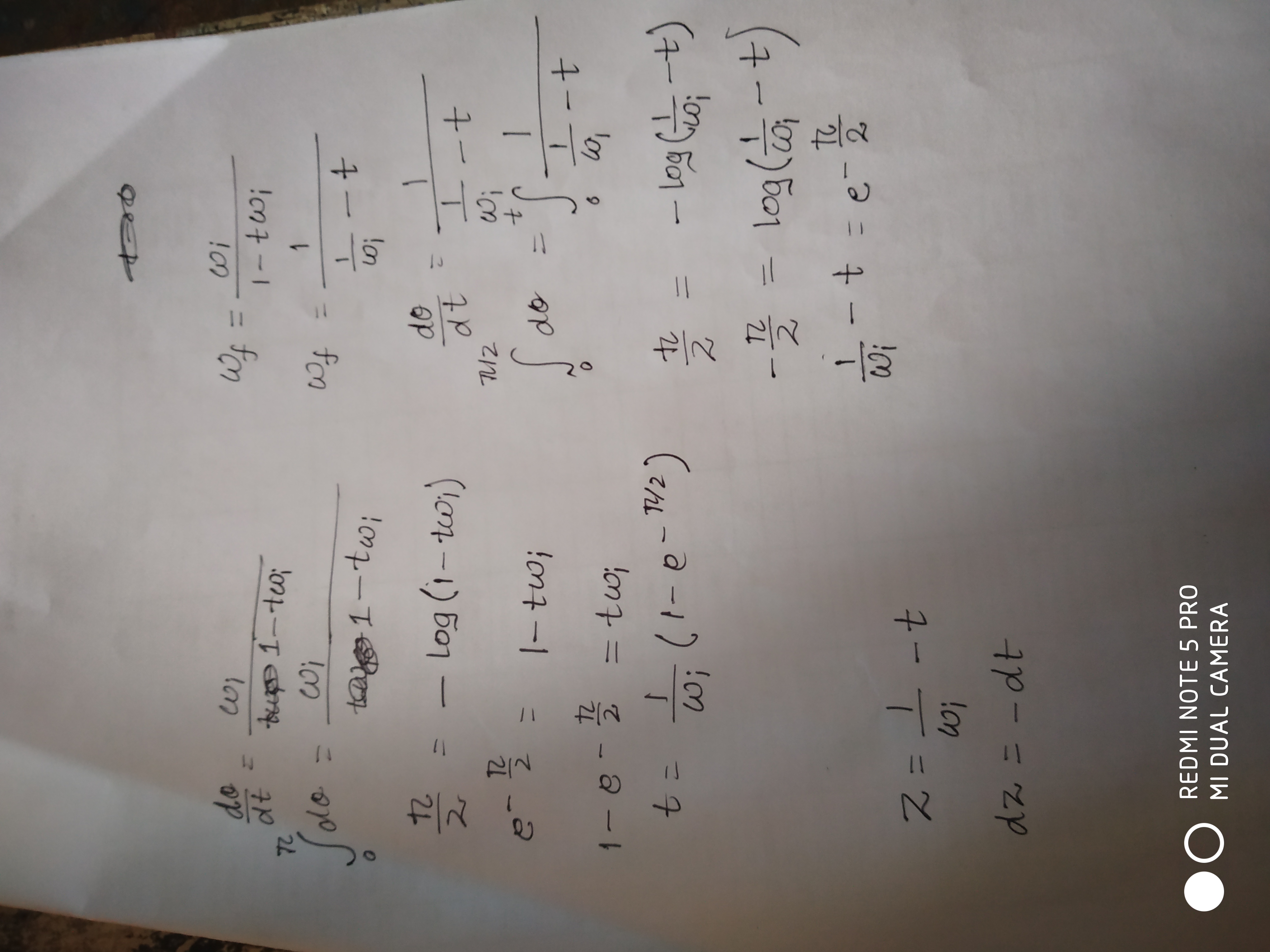 dtdθ​=ωi​−tωi​ωi​​ωf​=1−tωi​ωi​​∫0π​dθ=1−tωi​​ωi​​ωf​=ωi​1​−t1​2π​=−lo