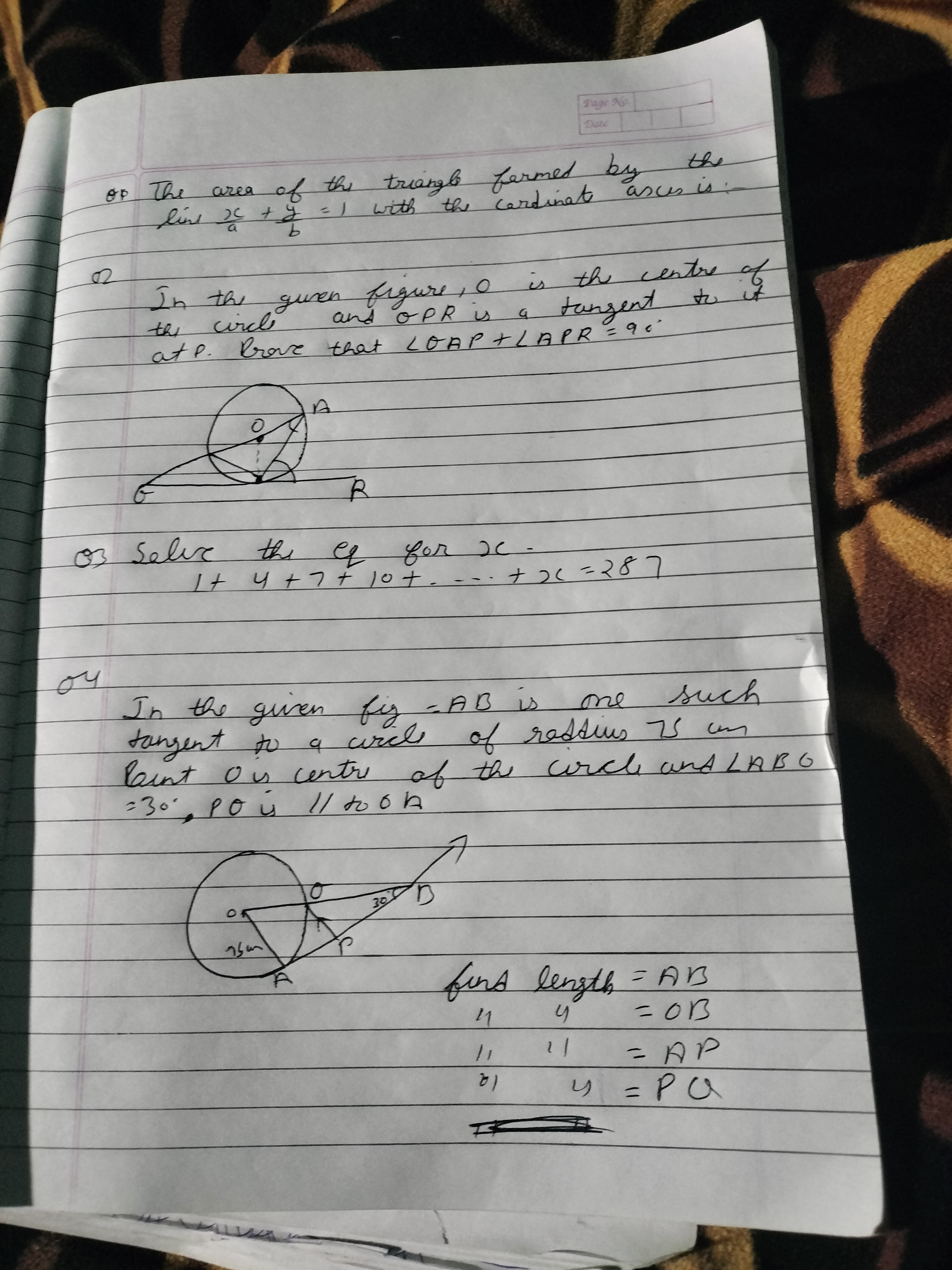 QP The area of the triangle farmed by the find ax​+by​=1 with the card