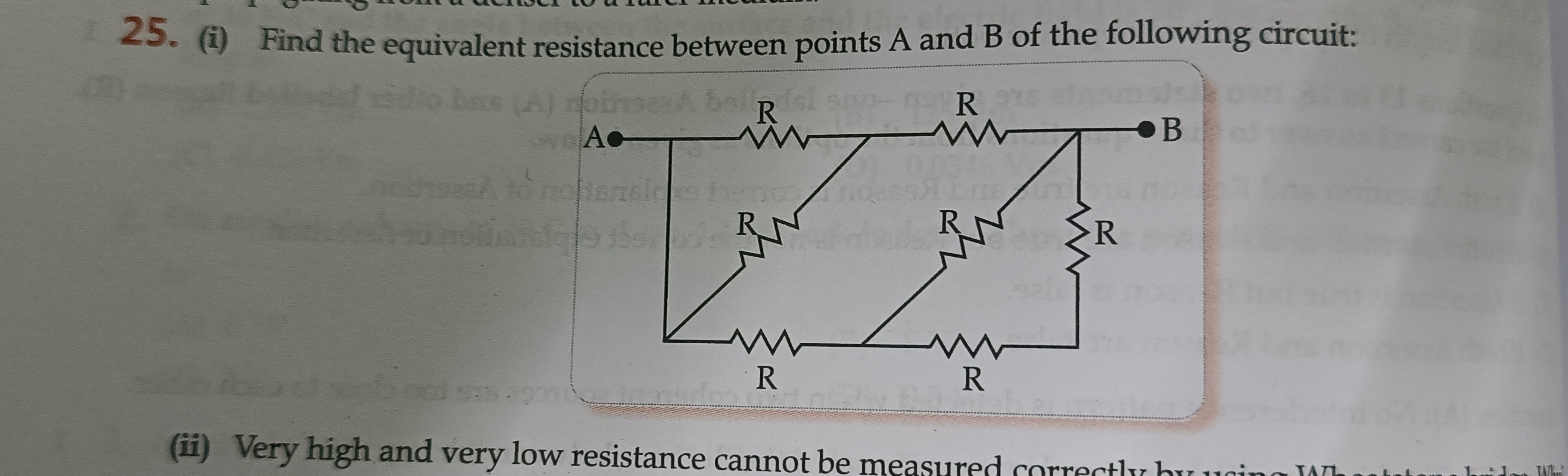 25. (i) Find the equivalent resistance between points A and B of the f