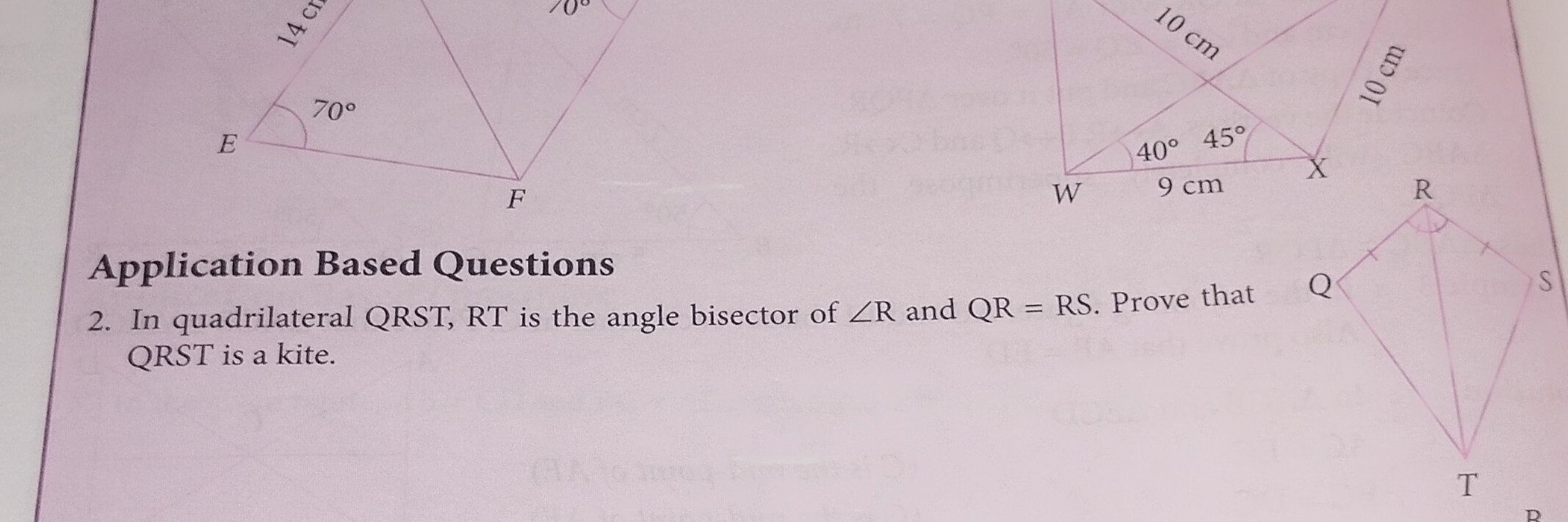 Application Based Questions
2. In quadrilateral QRST, RT is the angle 