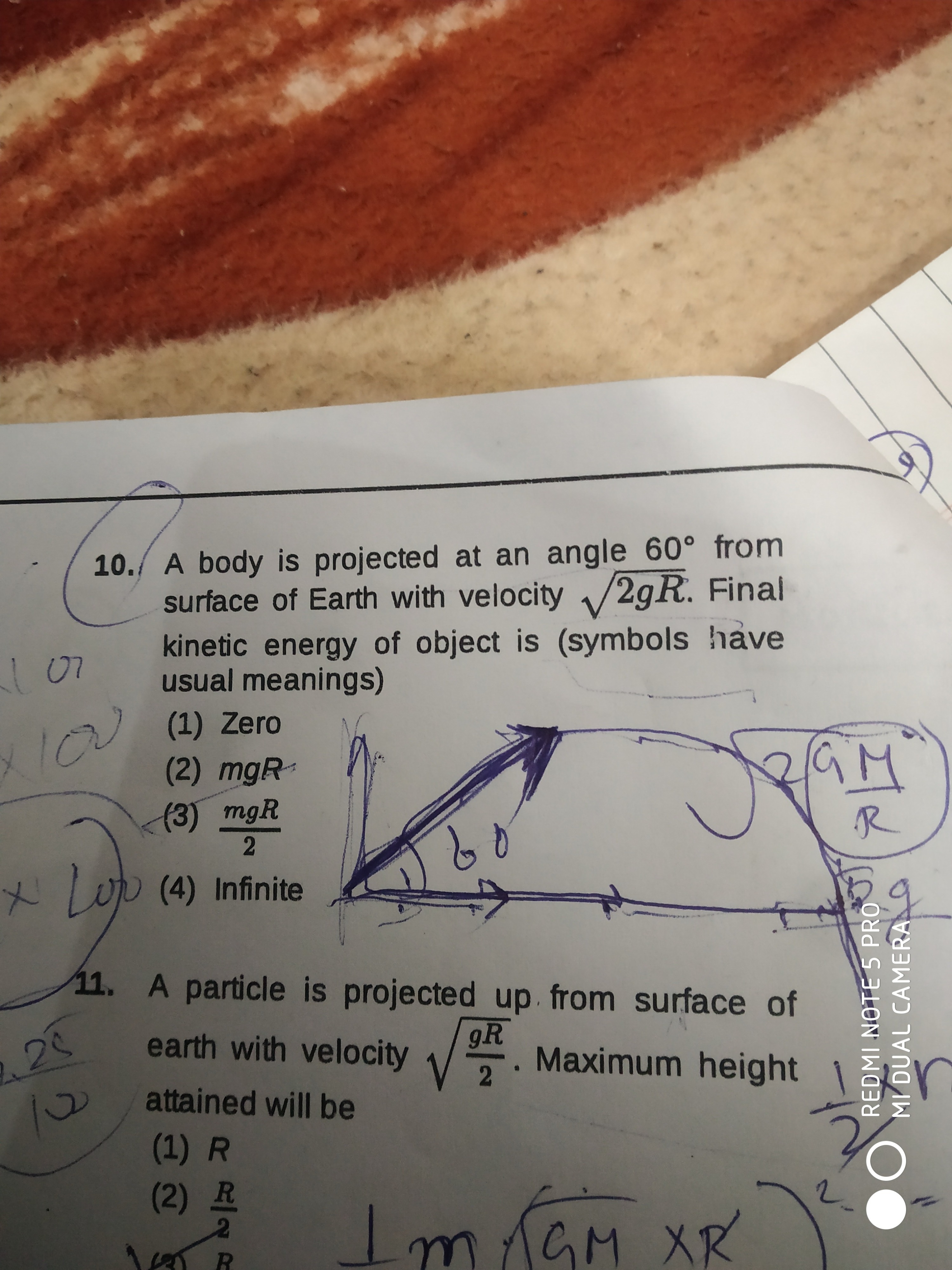 A body is projected at an angle 60∘ from surface of Earth with velocit