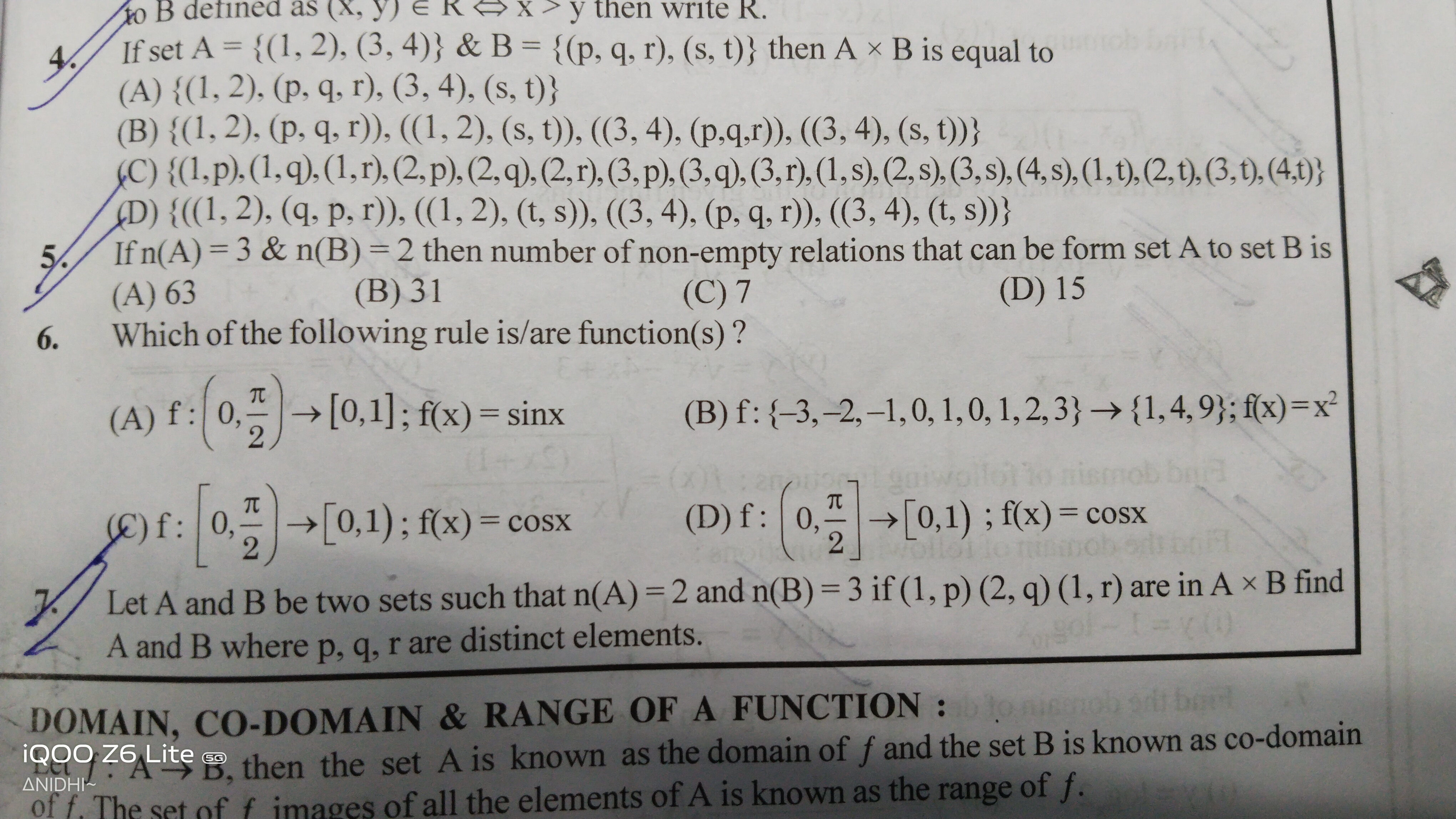 If set A={(1,2),(3,4)}& B={(p,q,r),(s,t)} then A×B is equal to