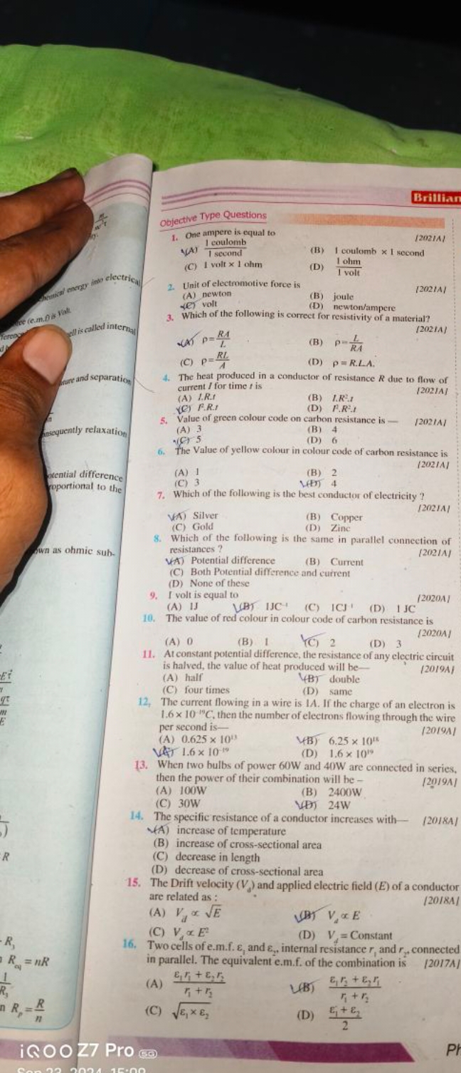 Brillian
Objective Type Questions
1. One ampere is equal to
12021A1
(A