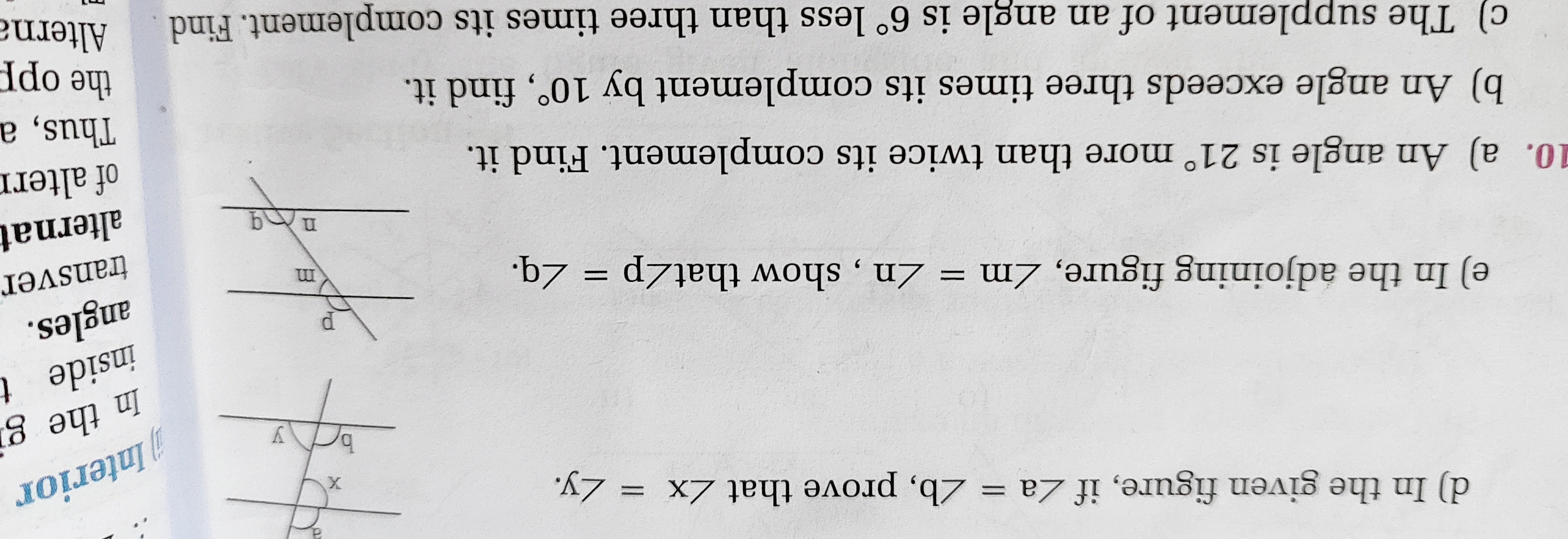 d) In the given figure, if ∠a=∠b, prove that ∠x=∠y.