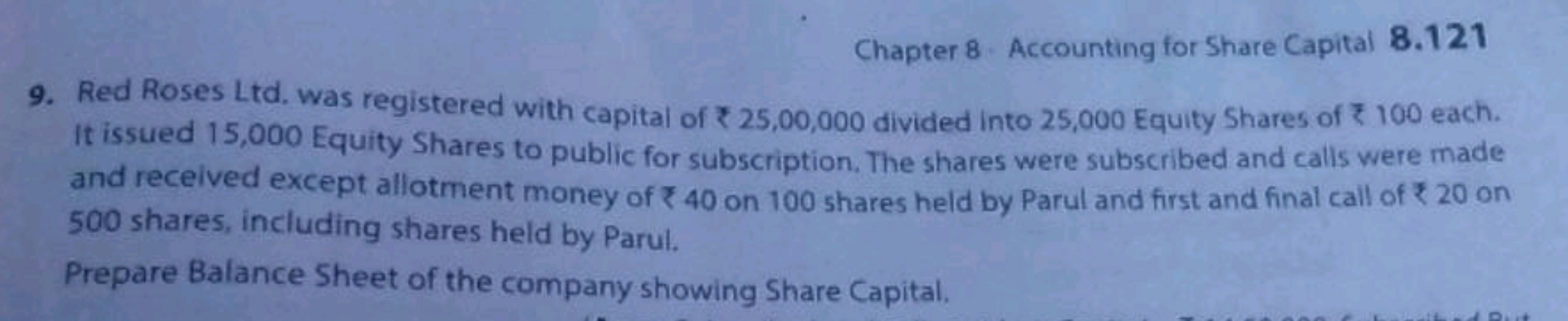 Chapter 8- Accounting for Share Capital 8.121
9. Red Roses Ltd. was re