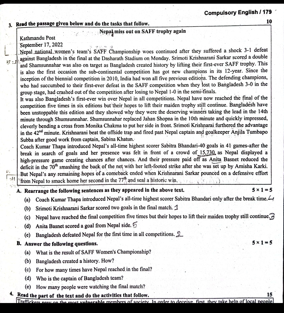 Answer the following questions. 5×1=5