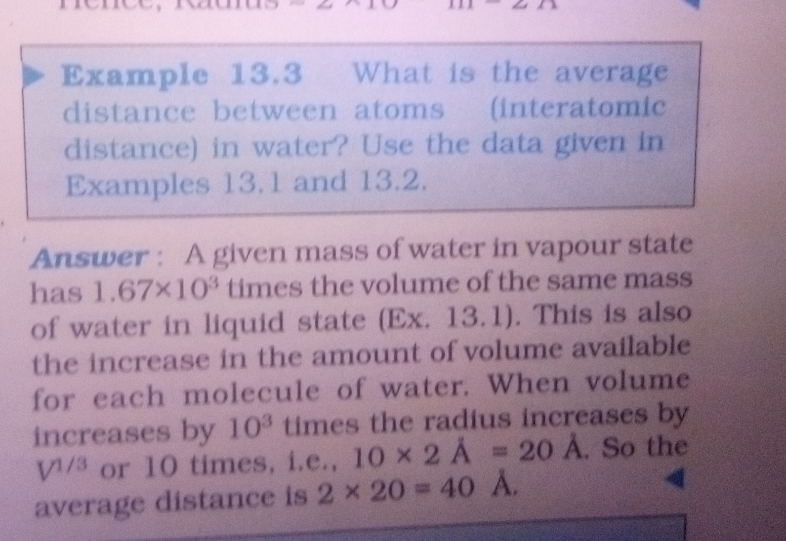 Example 13.3 What is the average distance between atoms (interatomic d