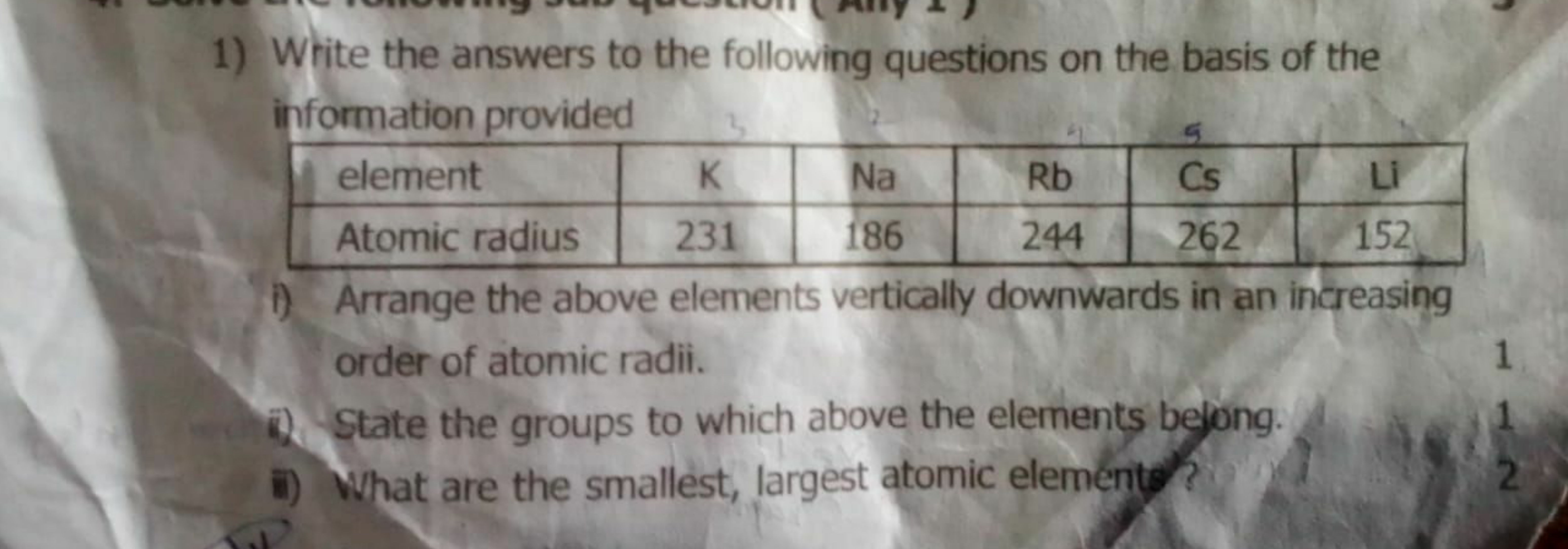 1) Write the answers to the following questions on the basis of the in