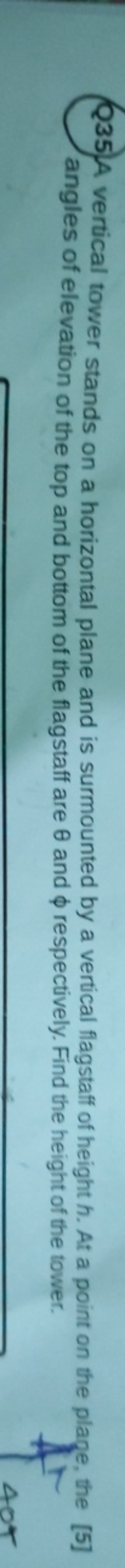 Q35. A vertical tower stands on a horizontal plane and is surmounted b