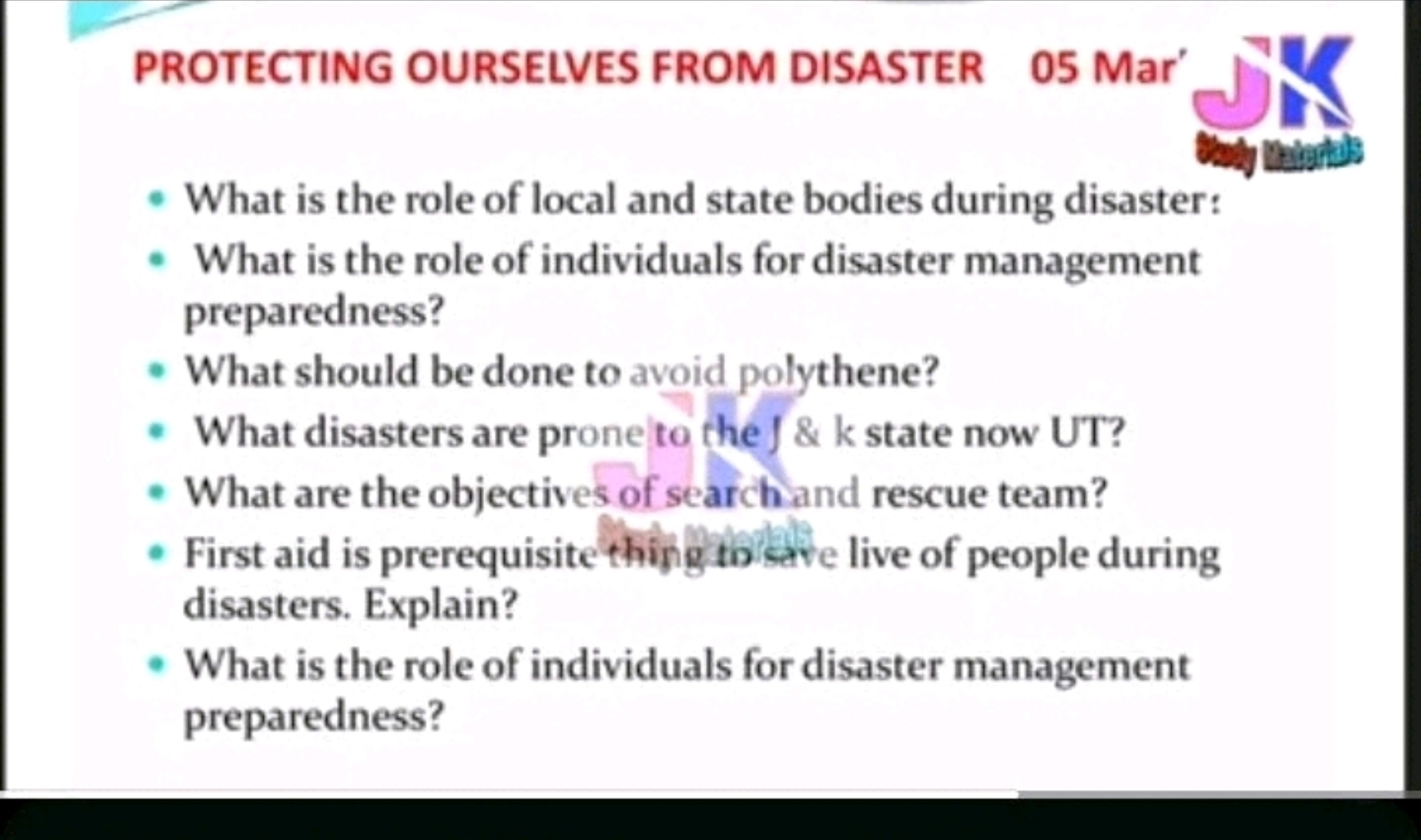 PROTECTING OURSELVES FROM DISASTER
05 Mar'
- What is the role of local