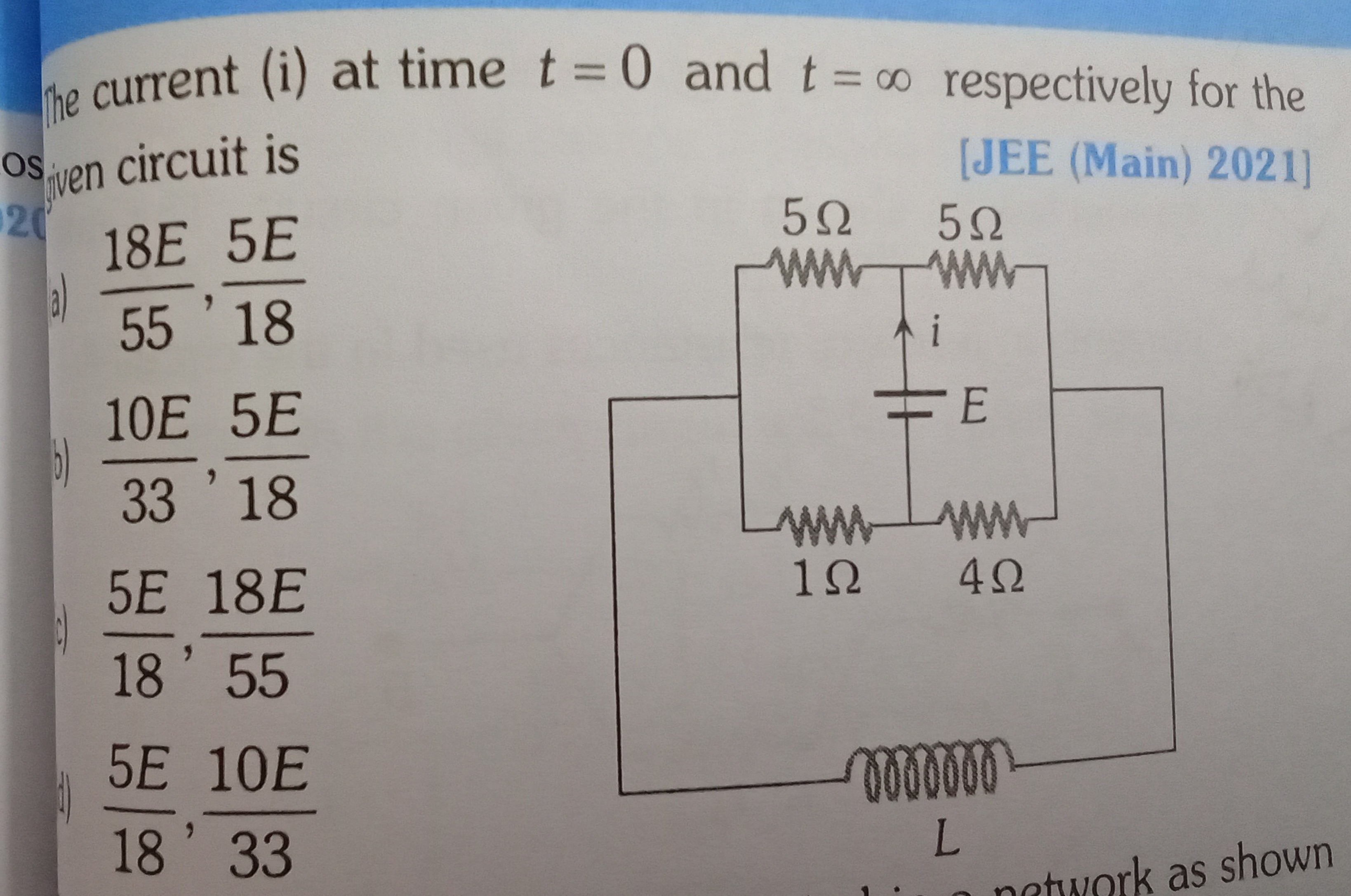 he current (i) at time t=0 and t=∞ respectively for the os wien circui