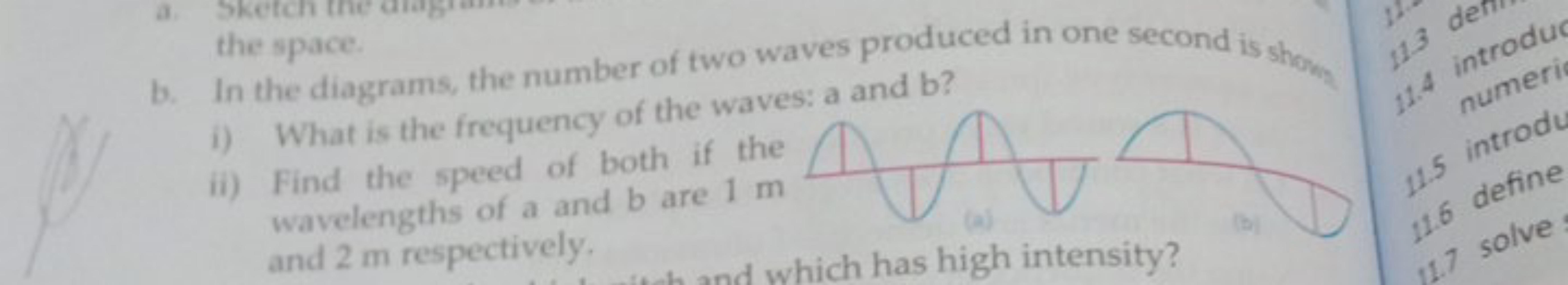 the space.
b. In the diagrams, the number of two waves produced in one