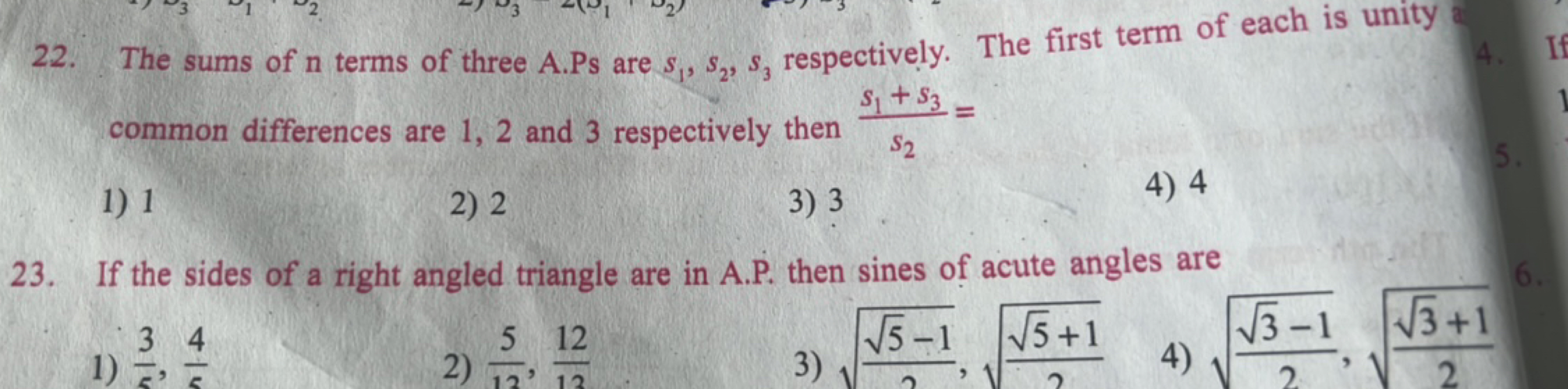 22. The sums of n terms of three A.Ps are s1​,s2​,s3​ respectively. Th