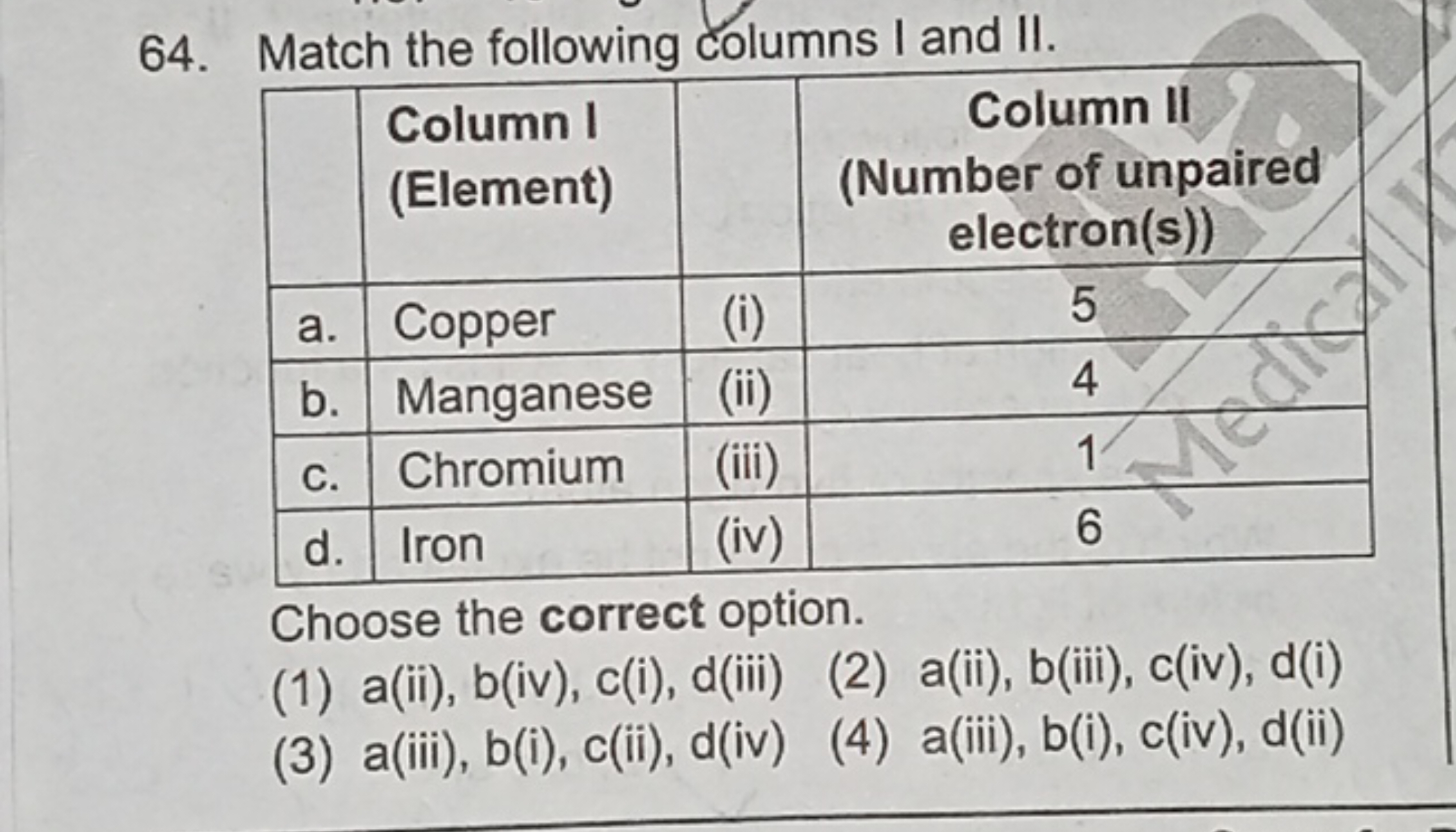 64. Match the following columns I and II.
\begin{tabular} { | l | l | 