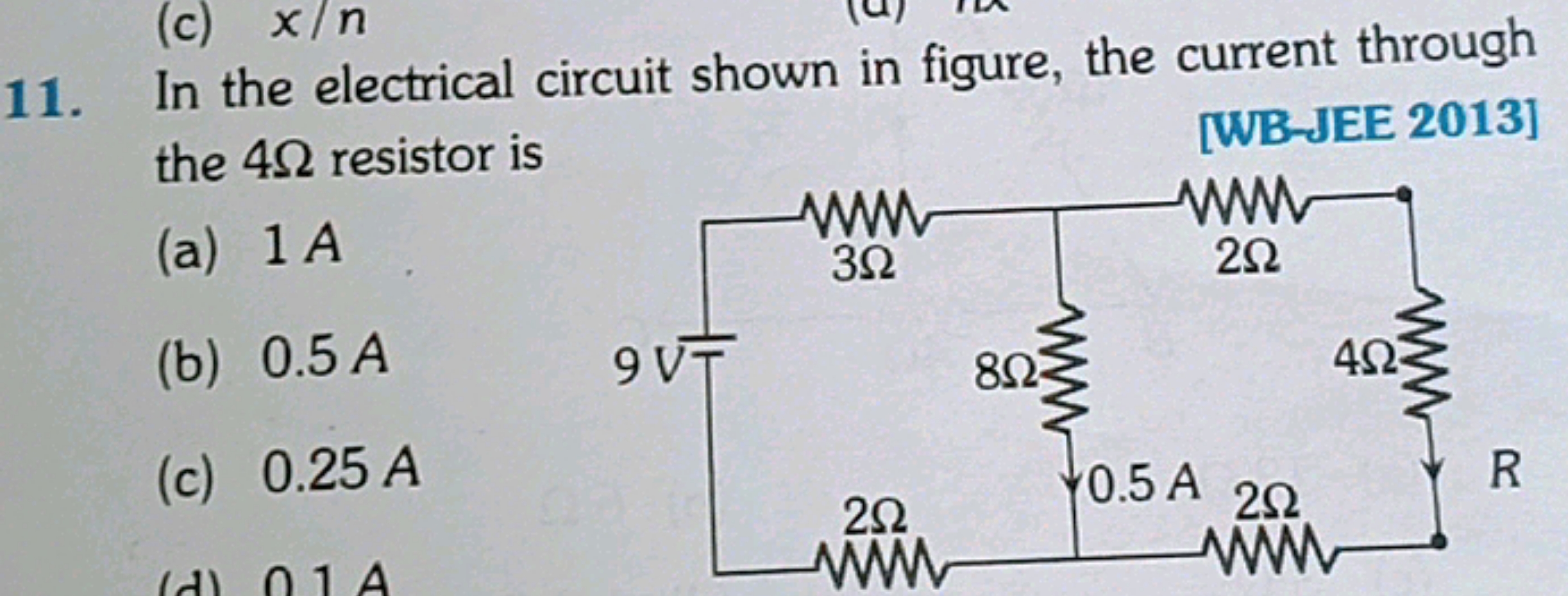 11. In the electrical circuit shown in figure, the current through the