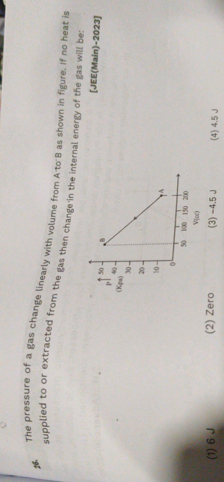 26. The pressure of a gas change linearly with volume from A to B as s