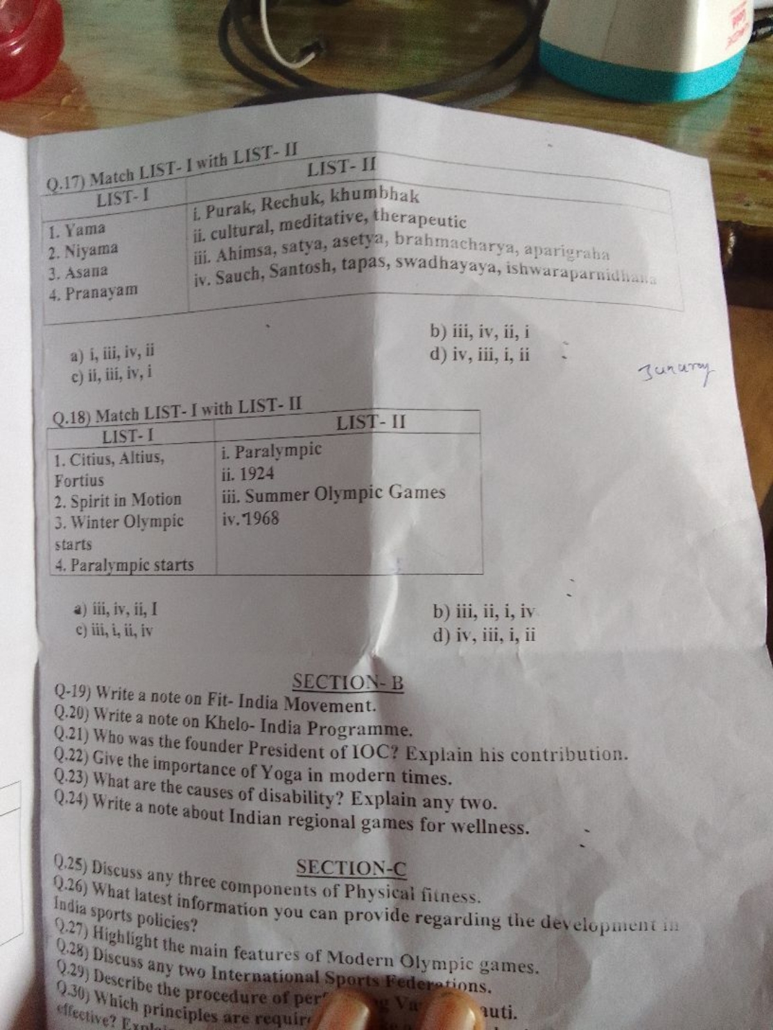 Q.17) Match LIST- I with LIST - II
a) i, iii, iv, ii
b) iii, iv, ii, i